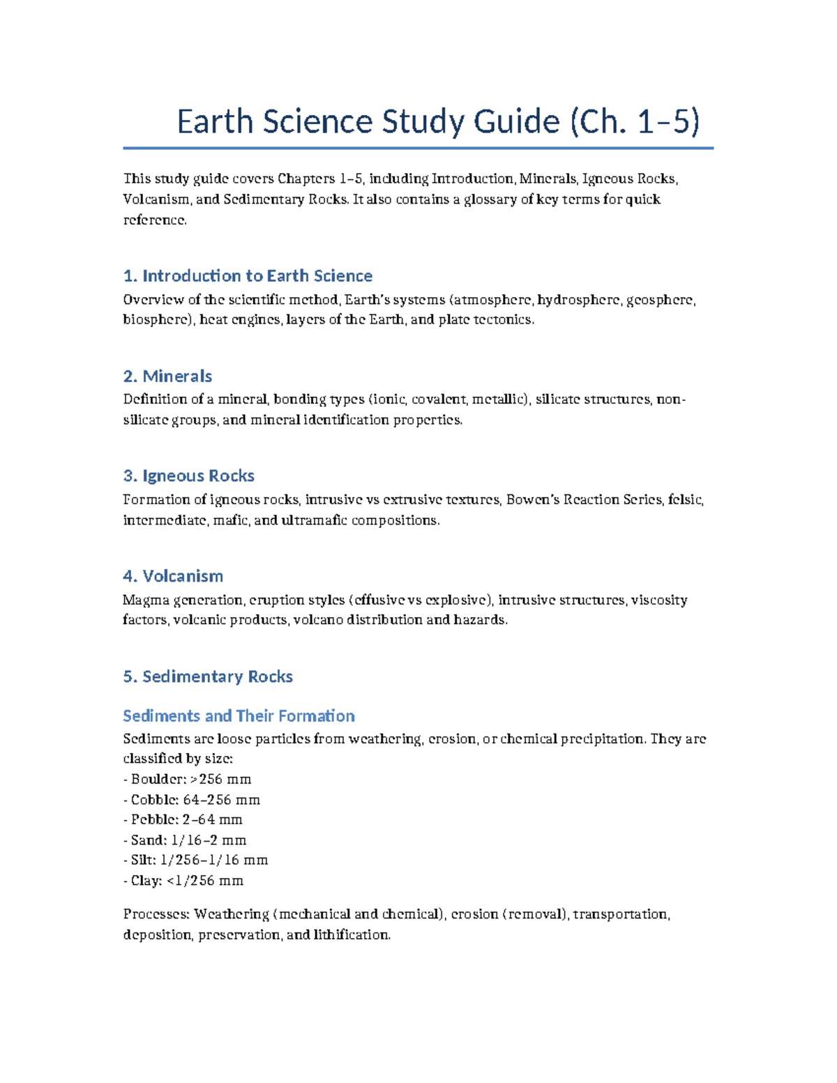Earth Science Study Guide (Ch. 1-5): Key Concepts & Glossary - Studocu