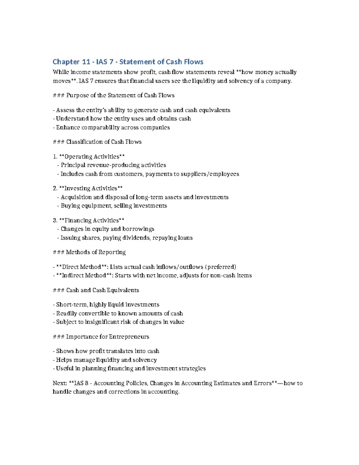 Chapter 11 - IAS 7: Understanding the Statement of Cash Flows - Studocu