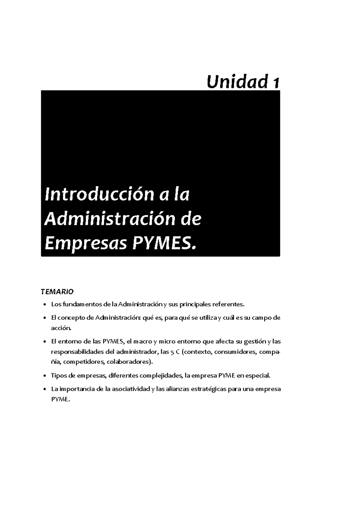 Unidad 1: Introducción a la Administración de Empresas PYMES ...