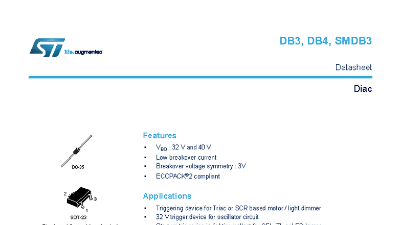 DB3, DB4, SMDB3 Diac Features and Characteristics Overview - Studocu