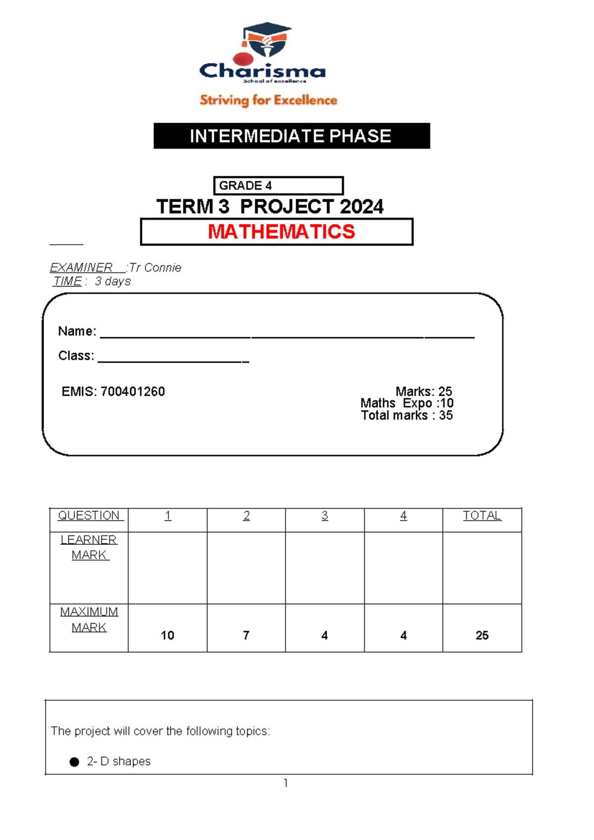 Gr 4 Project 24 - Example of an assignment - INTERMEDIATE PHASE GRADE 4 ...