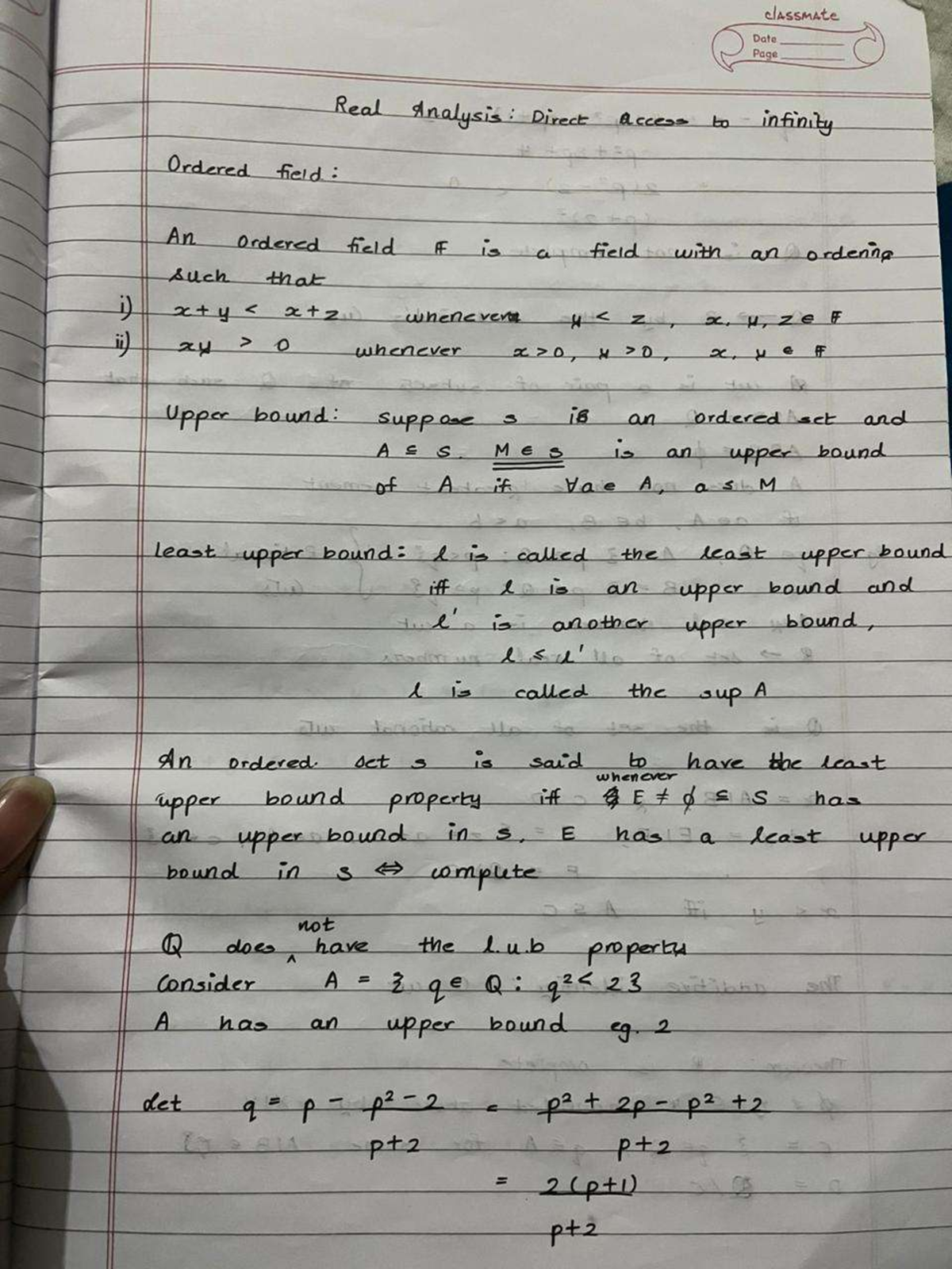 Real Analysis (MATH 301): Classmate Notes on Infinity and Completeness ...