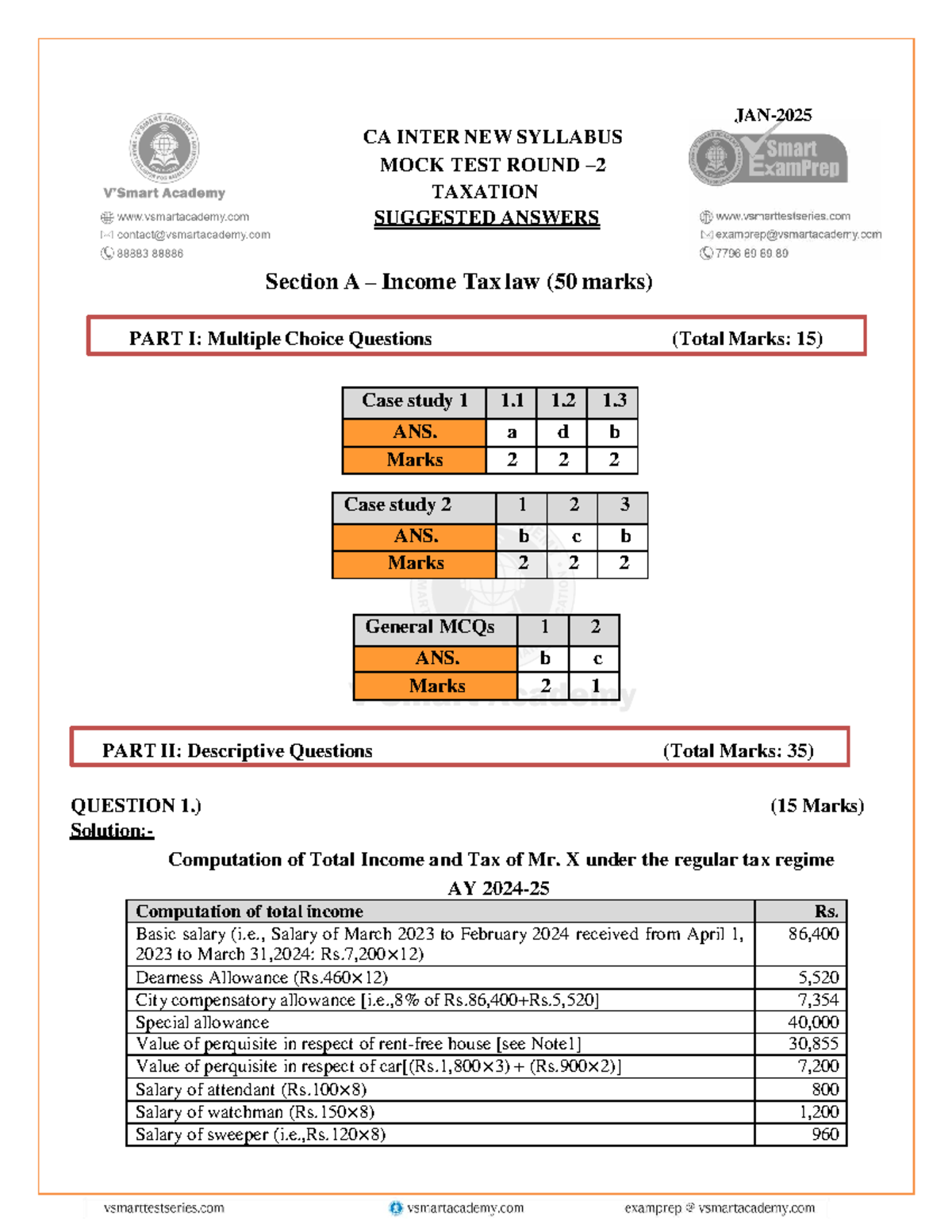 CA INTER NEW SYLLABUS TAXATION MOCK TEST 2 - SUGGESTED ANSWERS - Studocu