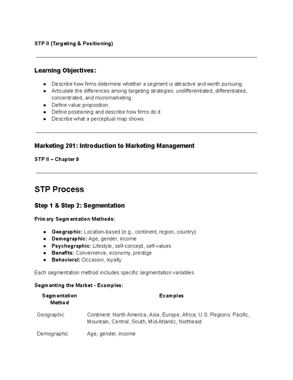 Week 8 notes, MKTG chp9 - mktg201 - STP II (Targeting & Positioning ...