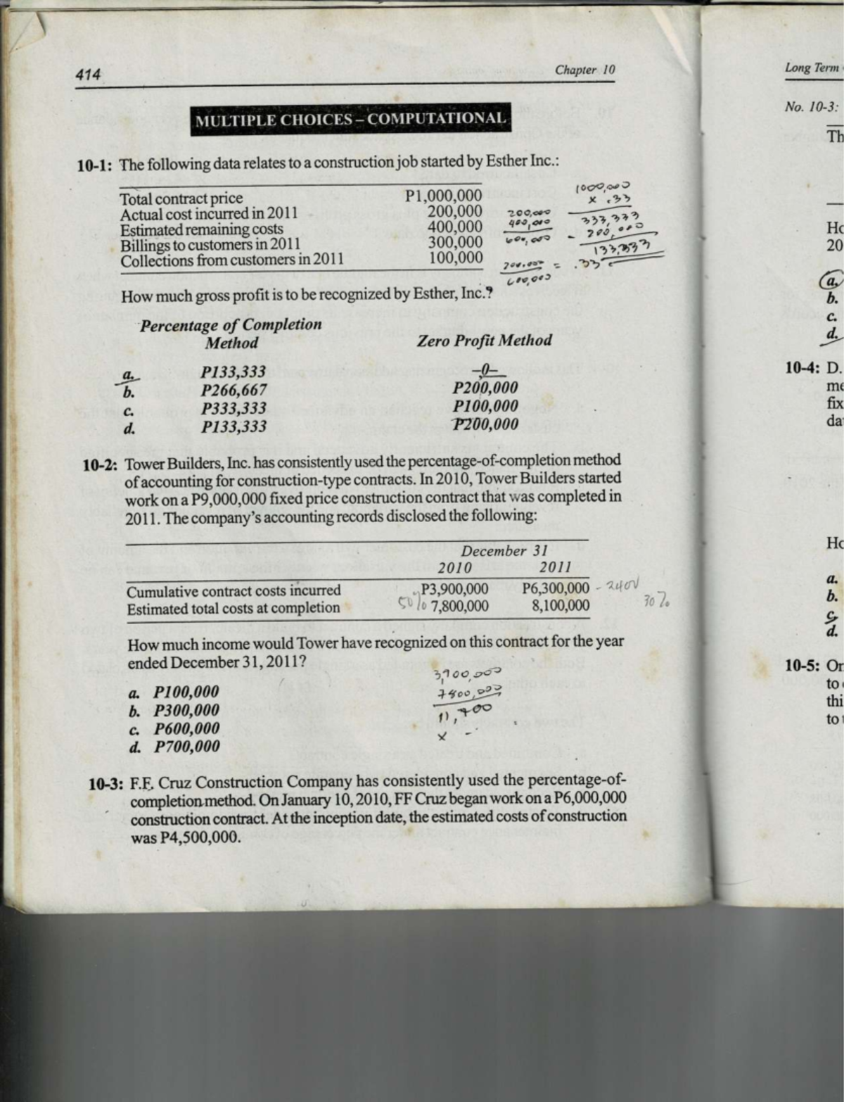 414 Chapter 10 Long Term Construction Contracts - Multiple Choice ...