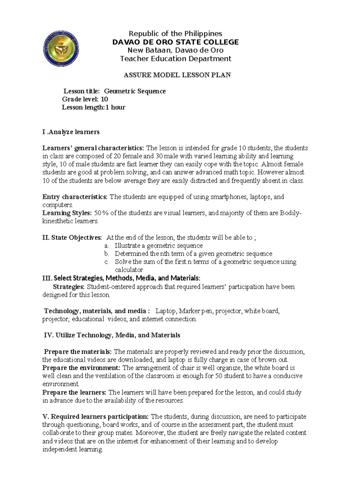 DLL Mathematics 5 Q1 W4: Multiplying Fractions Lesson Plan - Studocu
