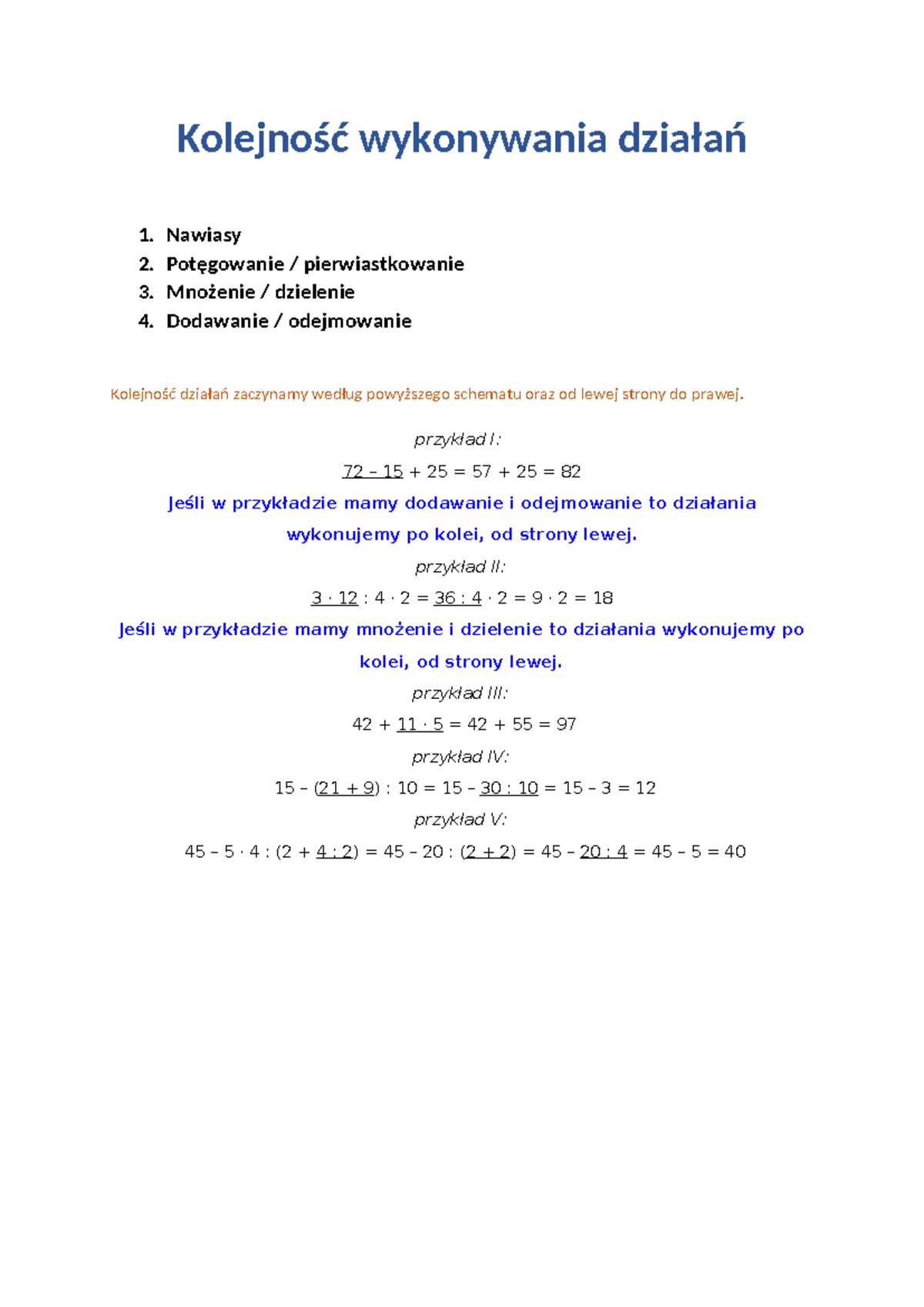 Kolejność Wykonywania Działań Gimnazjum Sprawdzian www.studocu.com