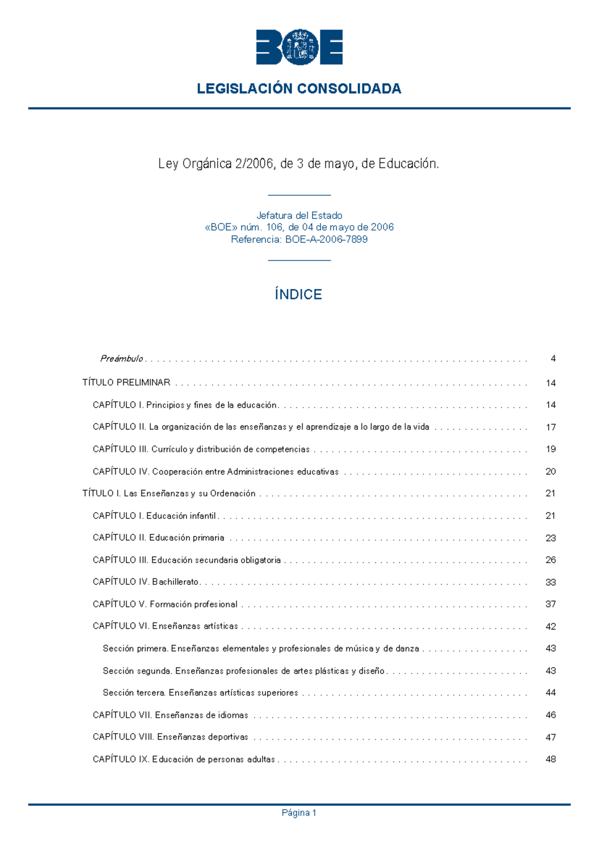 LOE Consolidada: Ley Orgánica de Educación y sus Principios - Studocu