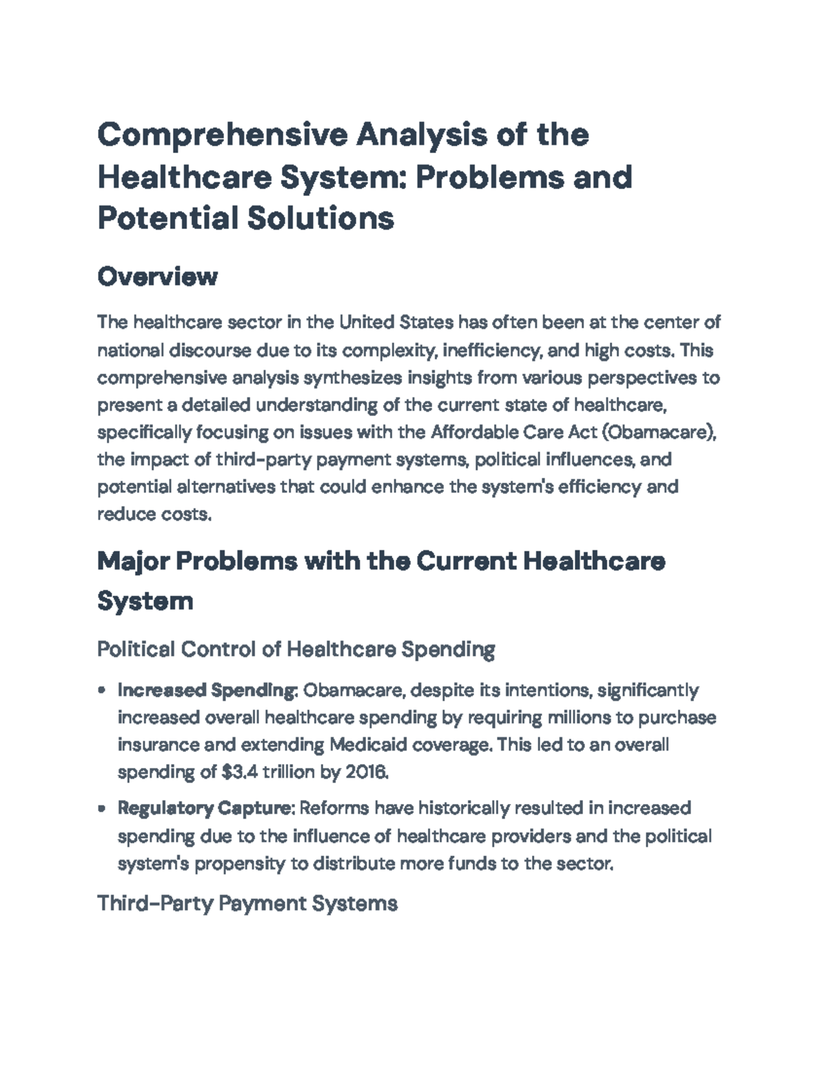 Comprehensive Analysis of the US Healthcare System: Problems ...