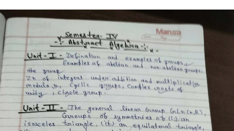 Group Theory - Semester IV: Concepts and Examples of Algebraic ...