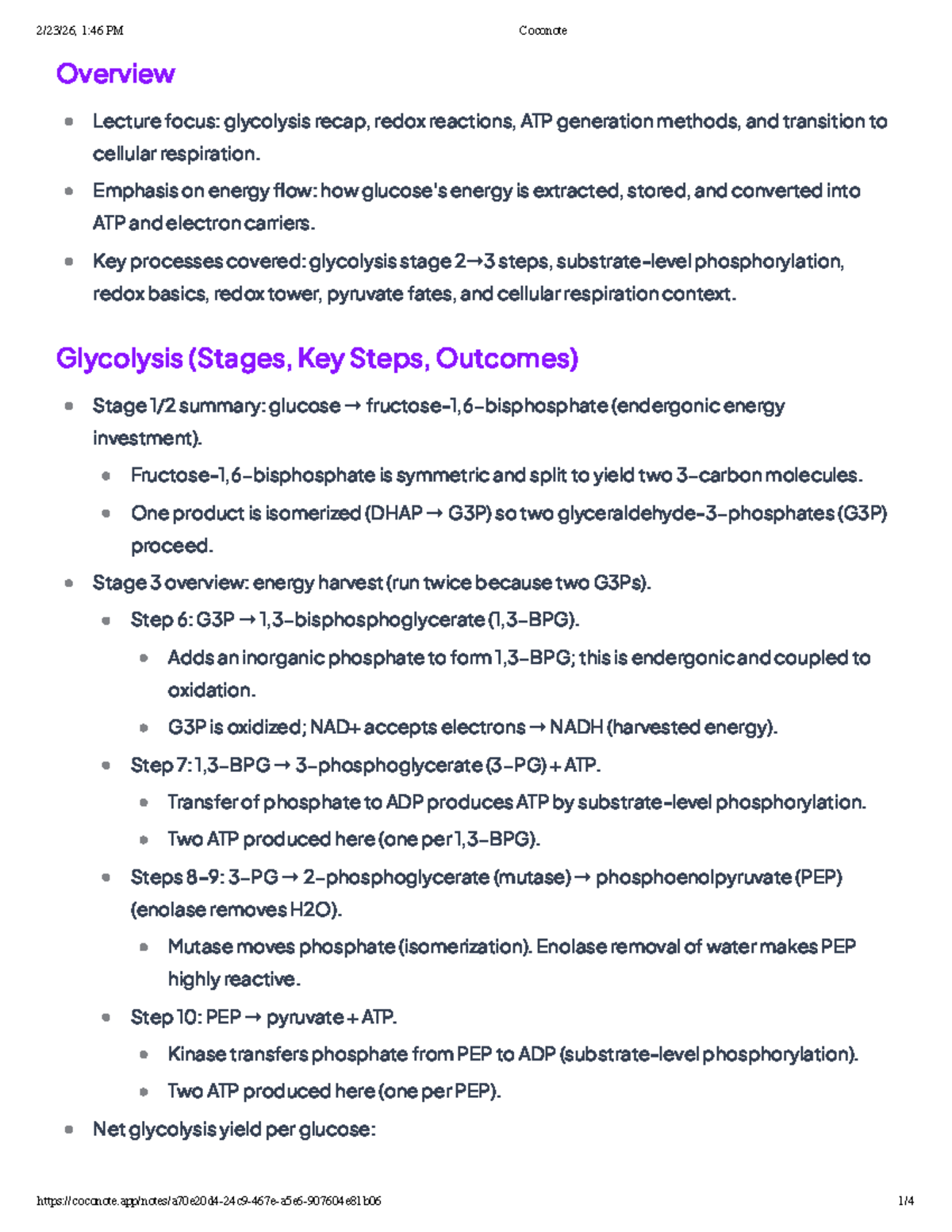 Biochemistry Lecture Glycolysis and Cellular Respiration Overview
