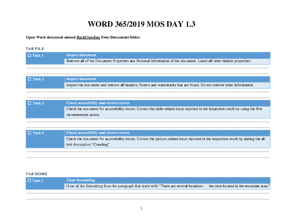 WORD MOS DAY 1.3: Document Formatting and Accessibility Tasks - Studocu