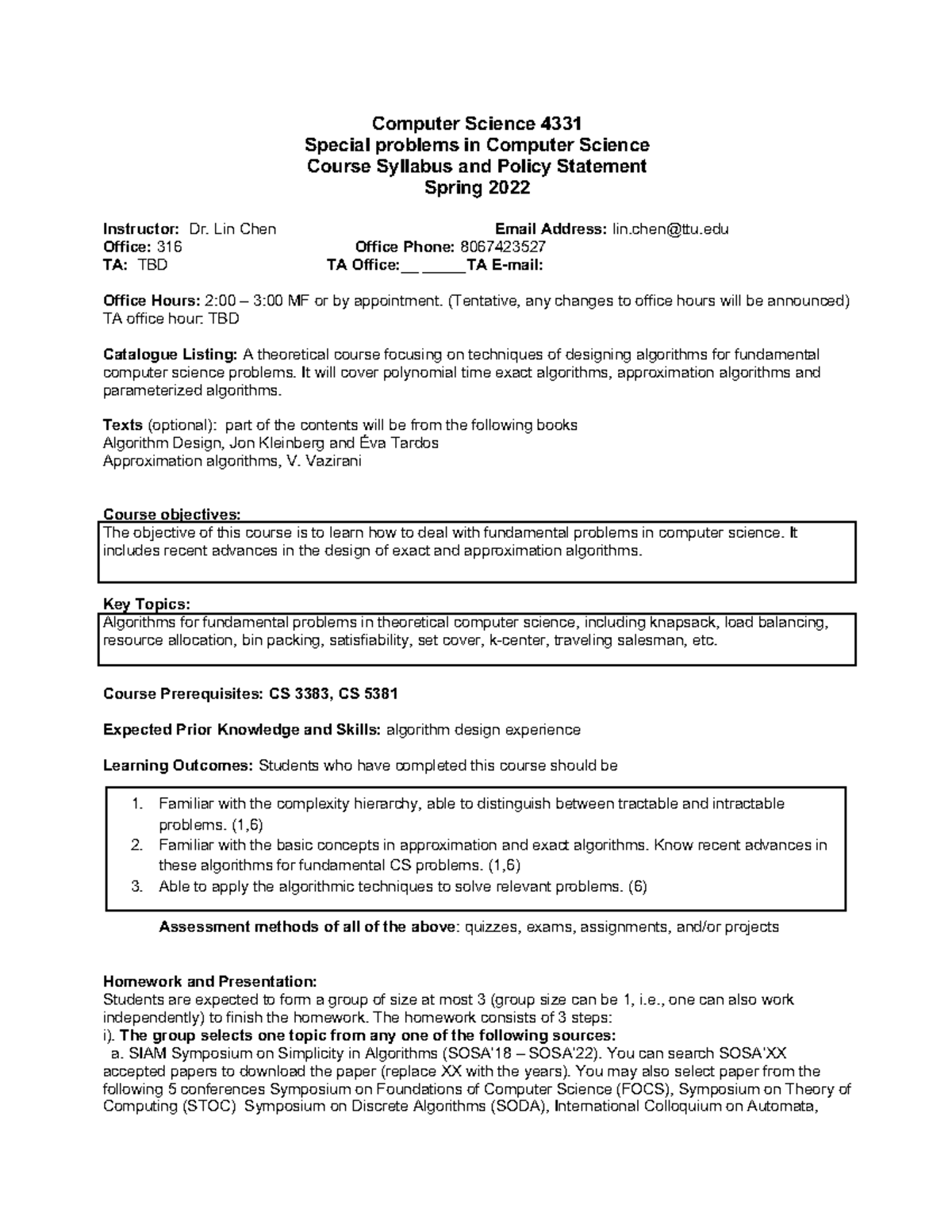 CS 4331 Syllabus: Special Problems in Computer Science, Spring 2022 ...