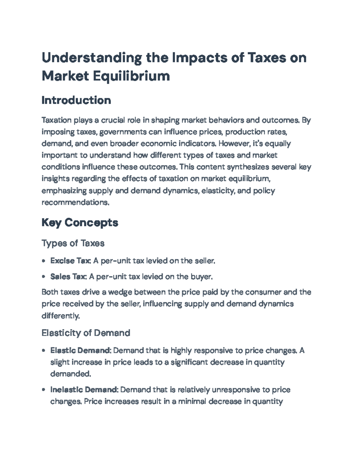 Understanding the Impact of Taxes on Market Equilibrium (ECO 101 ...