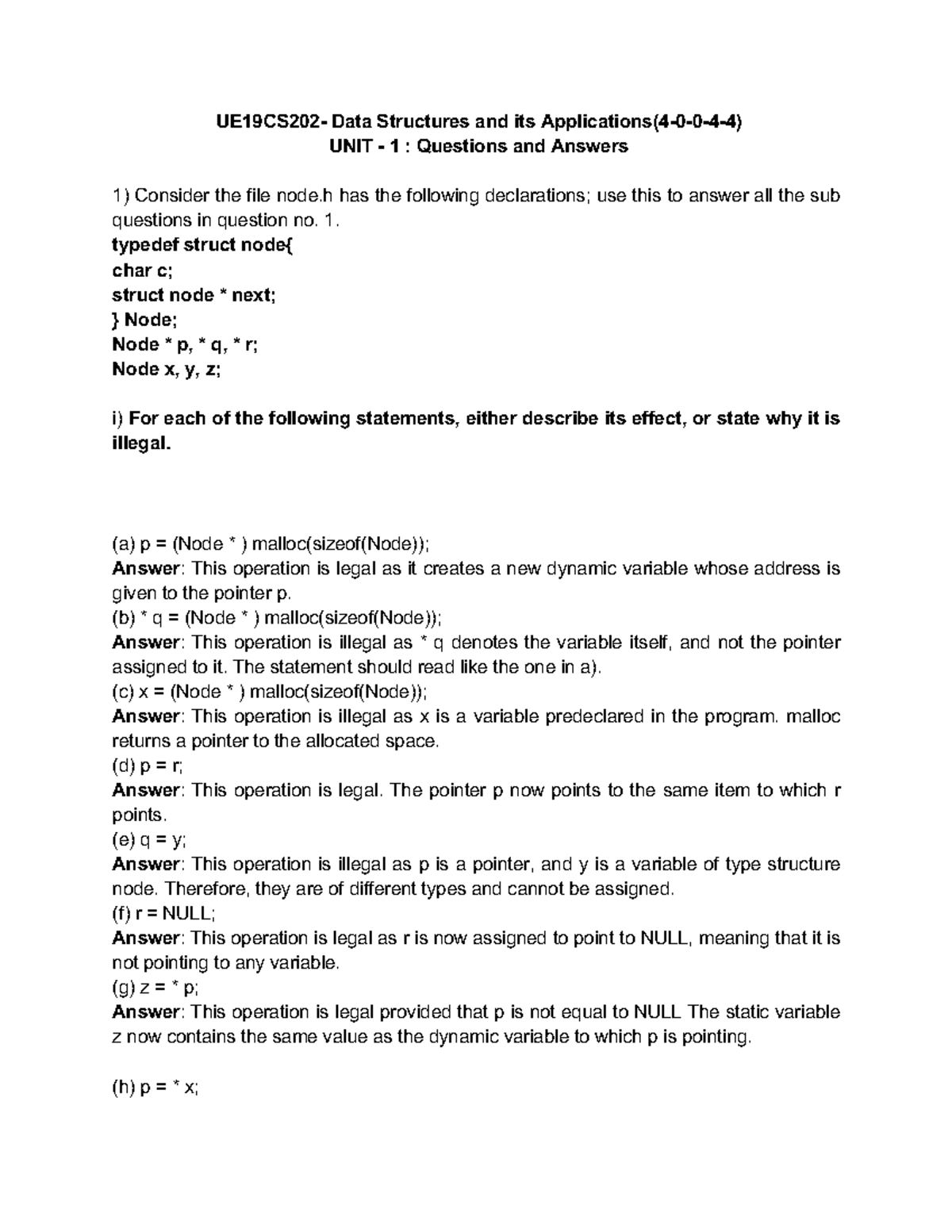Assignment Question for the Course of C Programming Unit 1 - Problem ...