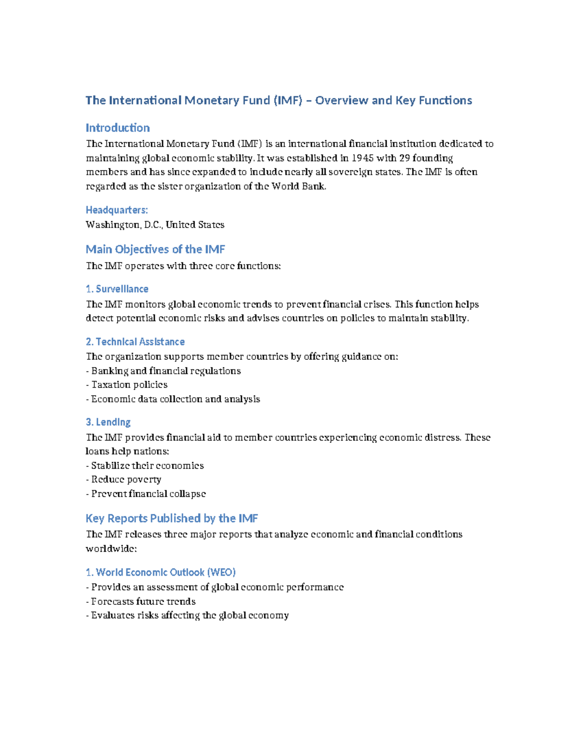 IMF Overview - Learning material - The International Monetary Fund (IMF ...