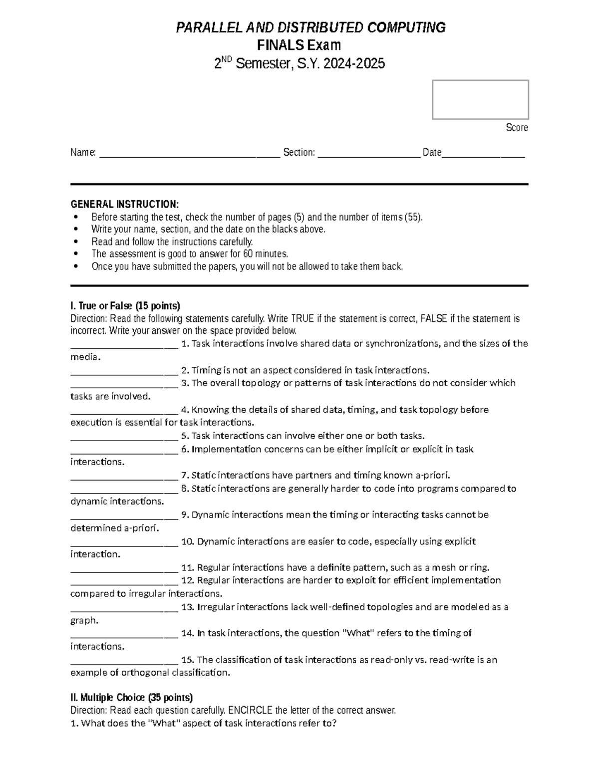Parallel AND Distributed Computing Finals - PARALLEL AND DISTRIBUTED ...