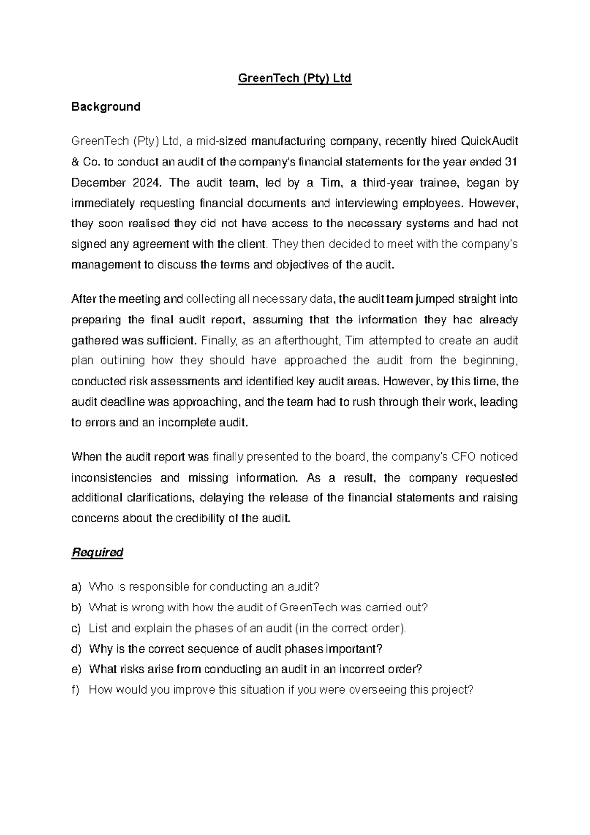 Green Tech (Pty) Ltd - practice example - GreenTech (Pty) Ltd ...