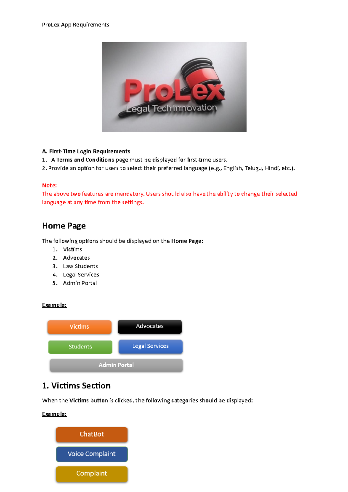 ProLex App Requirements: User Login & Home Page Features Overview - Studocu
