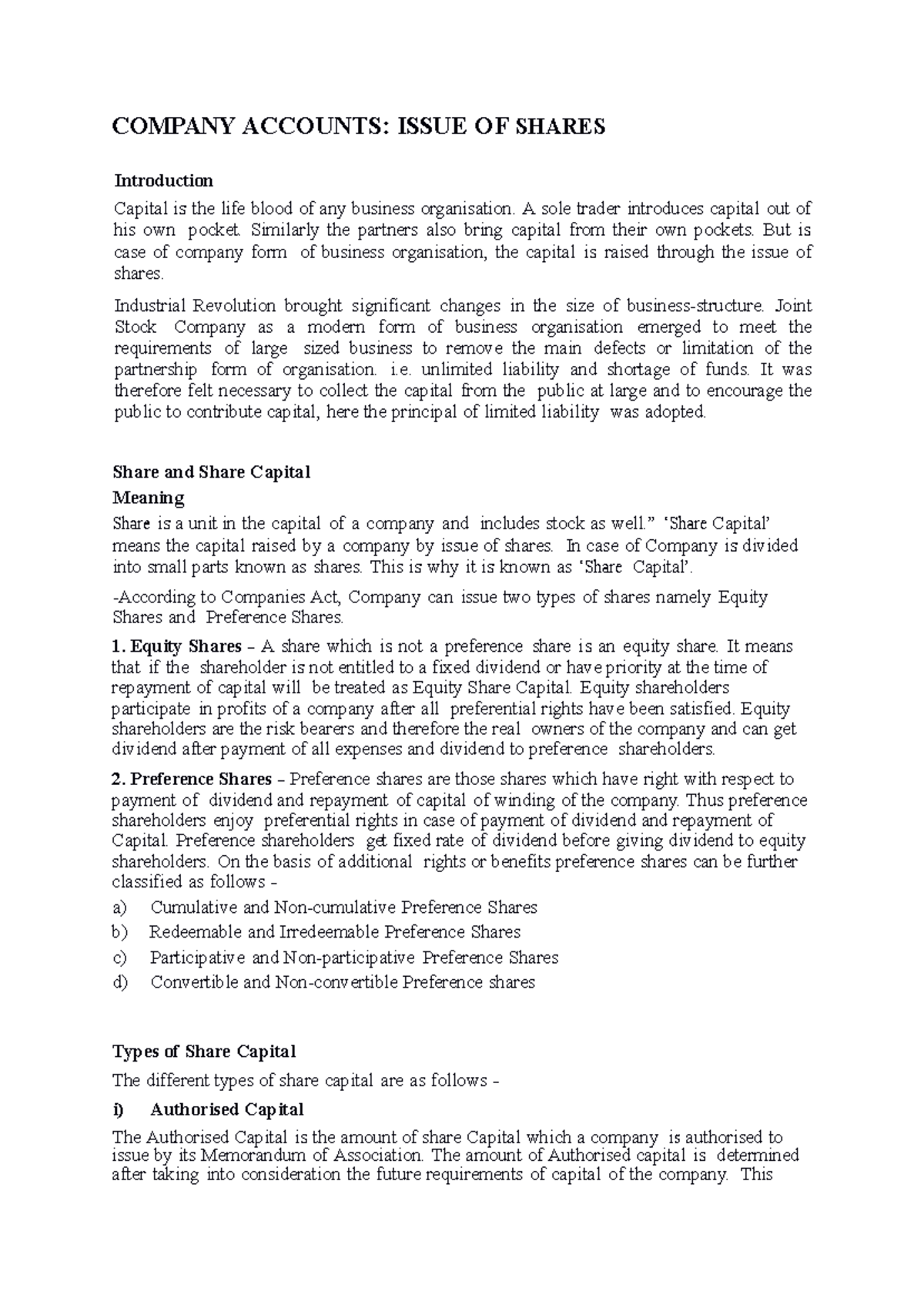 Company Accounts: Issue of Shares Explained in Detail - Studocu
