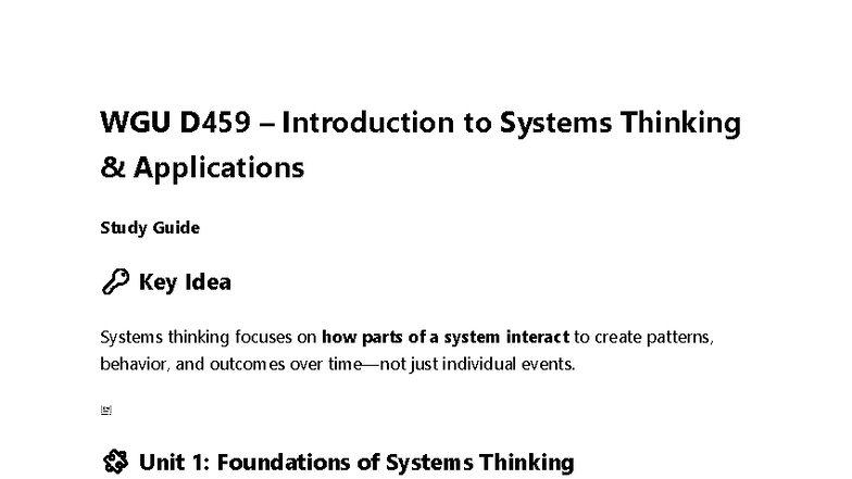 WGU D459 Systems Thinking Applications Study Guide - Studocu