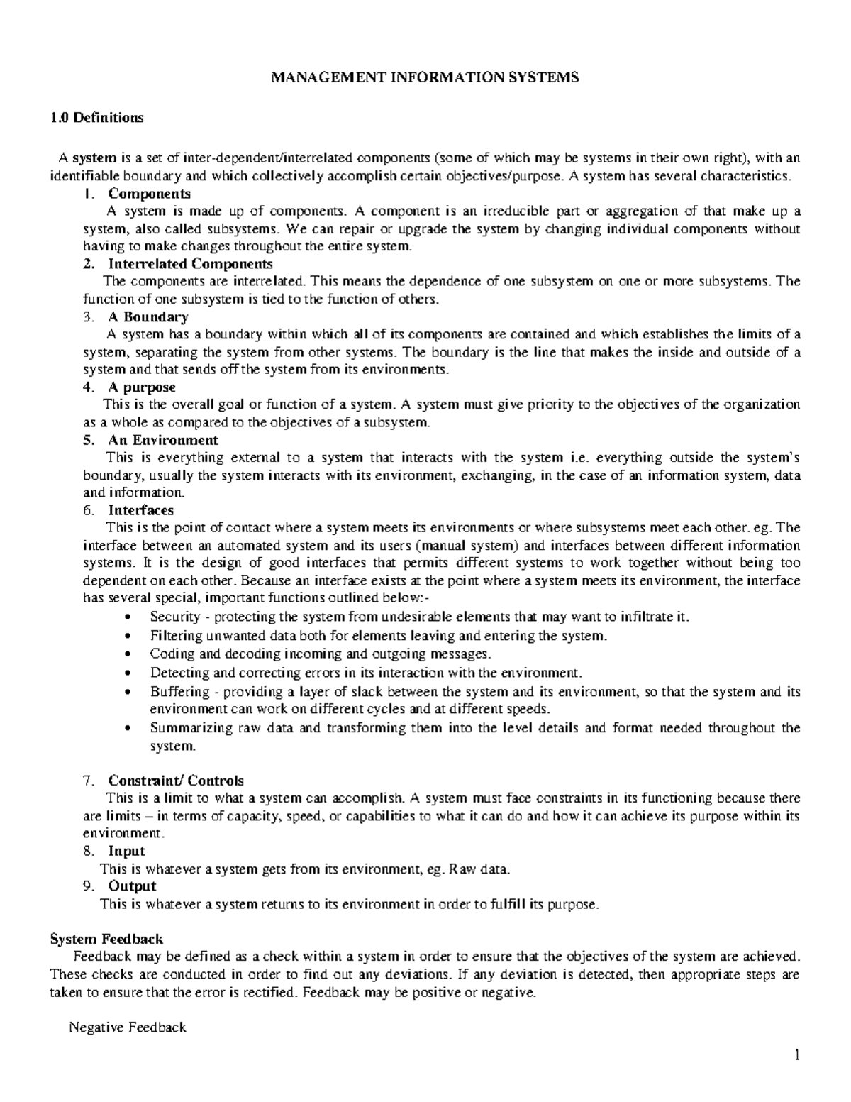 MIS 101: Management Information Systems Lecture Notes 2 - Studocu