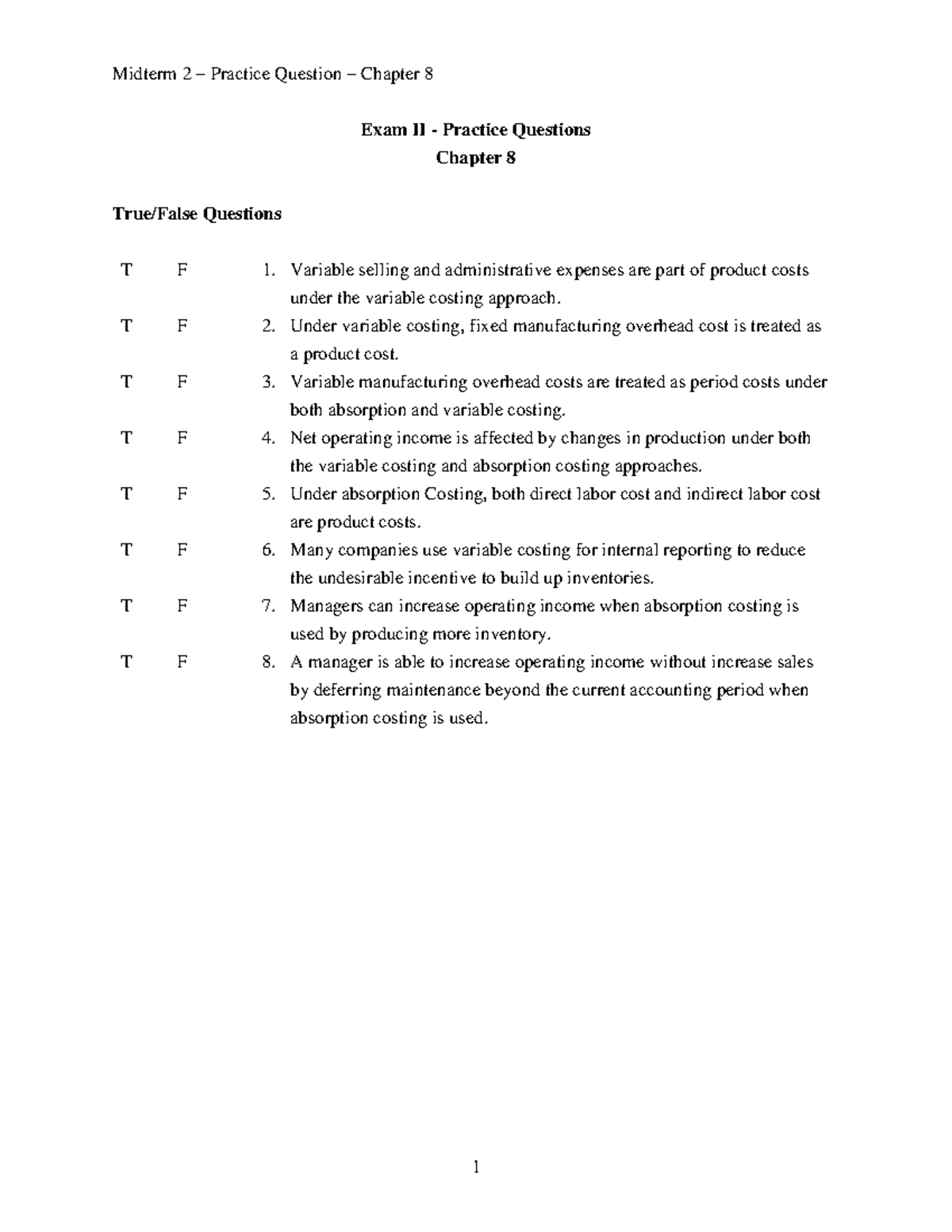 Midterm 2 practice questions for chapter 8 exam preparation - Studocu