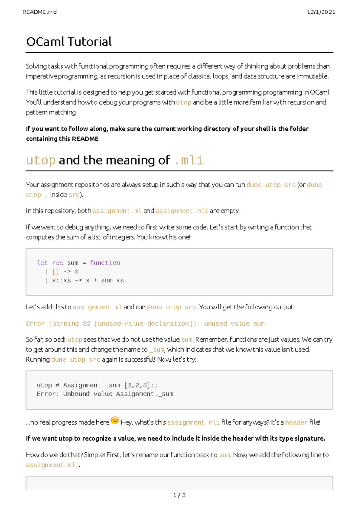 OCaml Programming Tutorial - README 12/1/ 1 / 3 OCaml Tutorial Solving ...