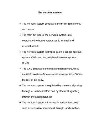 Nervous System - Study Notes & Assignments - Studocu