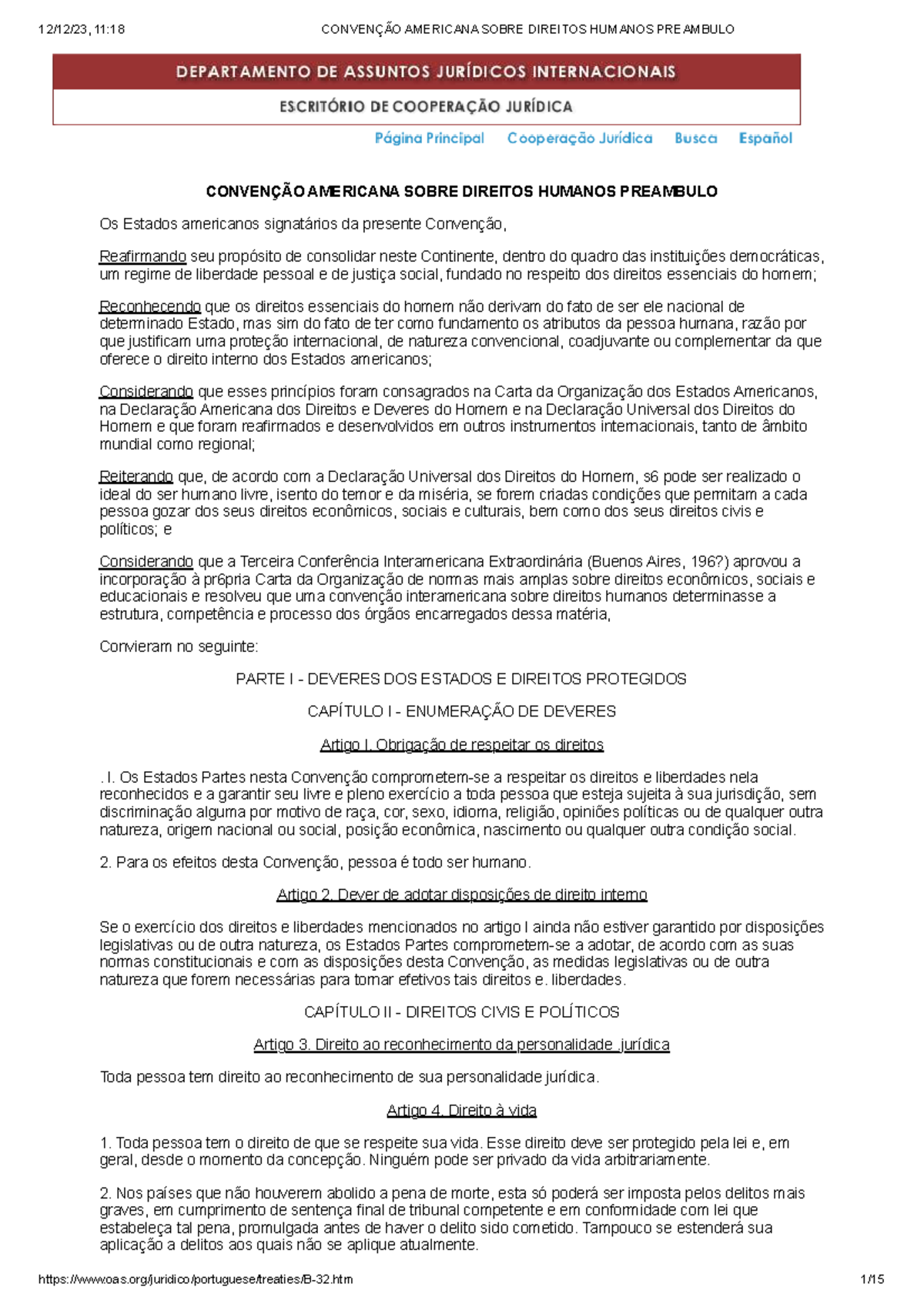CADH - Preambulo da Convenção Americana sobre Direitos Humanos - Studocu