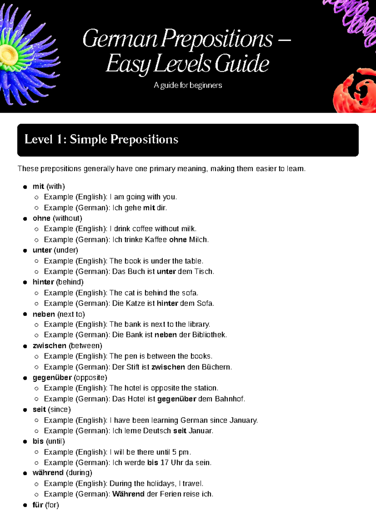 German Prepositions Guide: Easy Levels for Beginners - Studocu