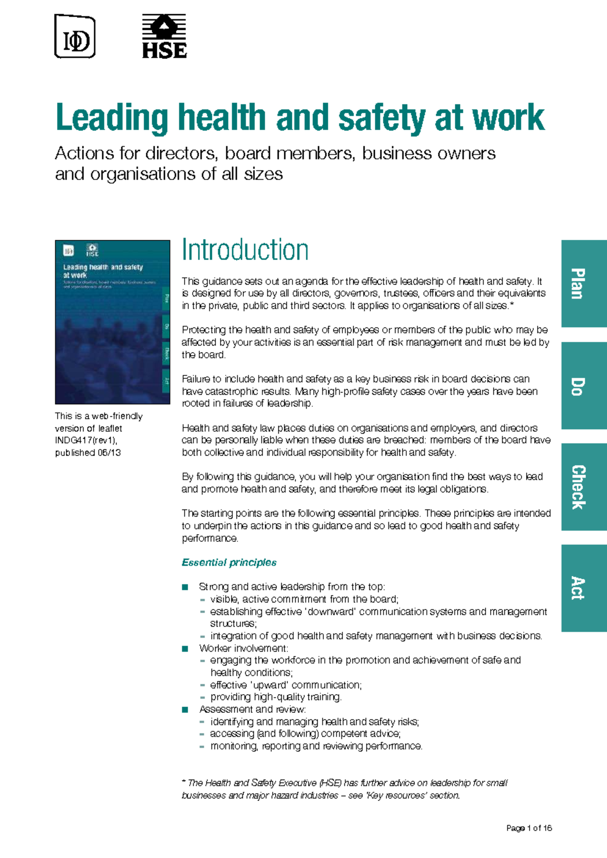 INDG417: Leading Health and Safety at Work - Guidance for Directors ...
