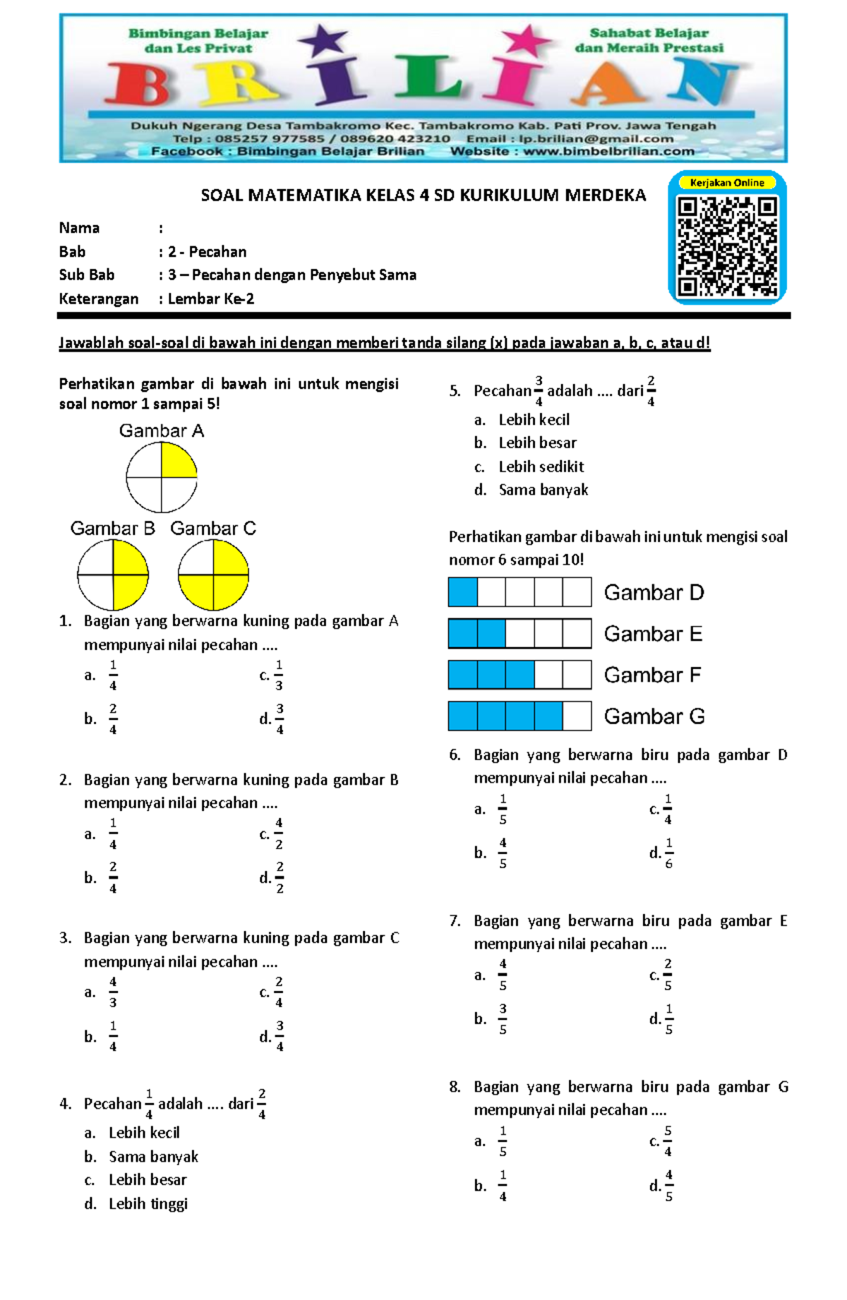 Soal Matematika Kelas 4 SD Bab 2 Pecahan Sub Bab 3 Lembar 2 - Document Preview