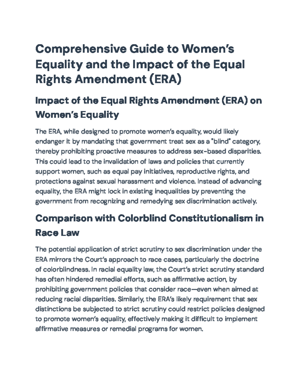 Impact of the Equal Rights Amendment (ERA) on Women's Equality: A ...