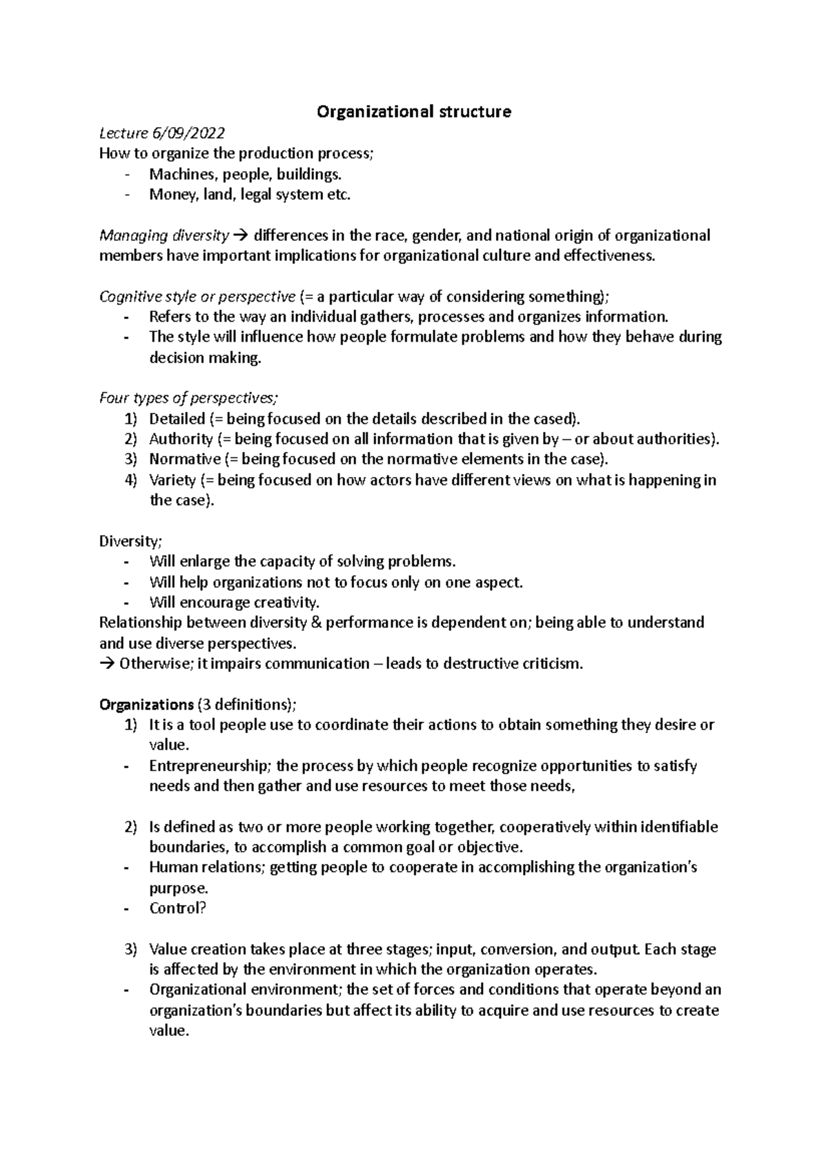 Organizational Structure Lecture Notes - Key Concepts & Insights ...