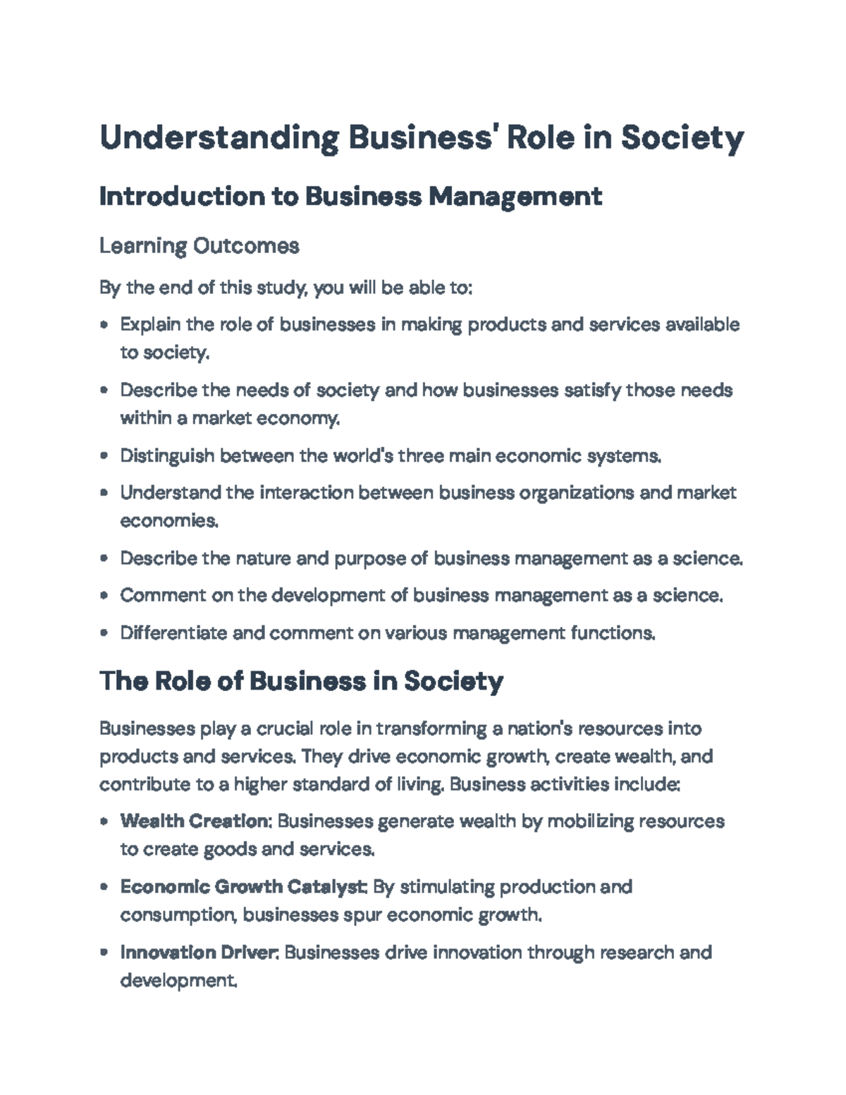 Understanding Business Management in Society - BUS 101 Study Guide ...
