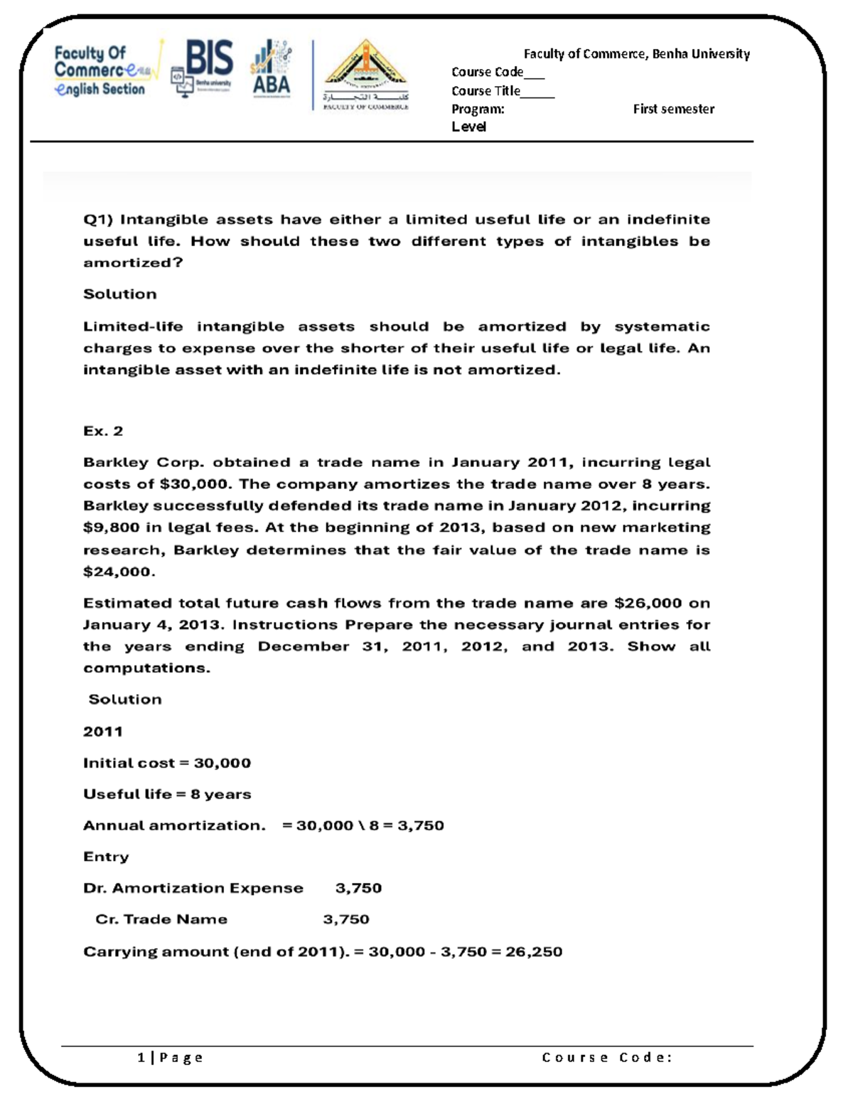Adv Acc S5 - Adv Acc S5 - Faculty of Commerce, Benha University Course ...