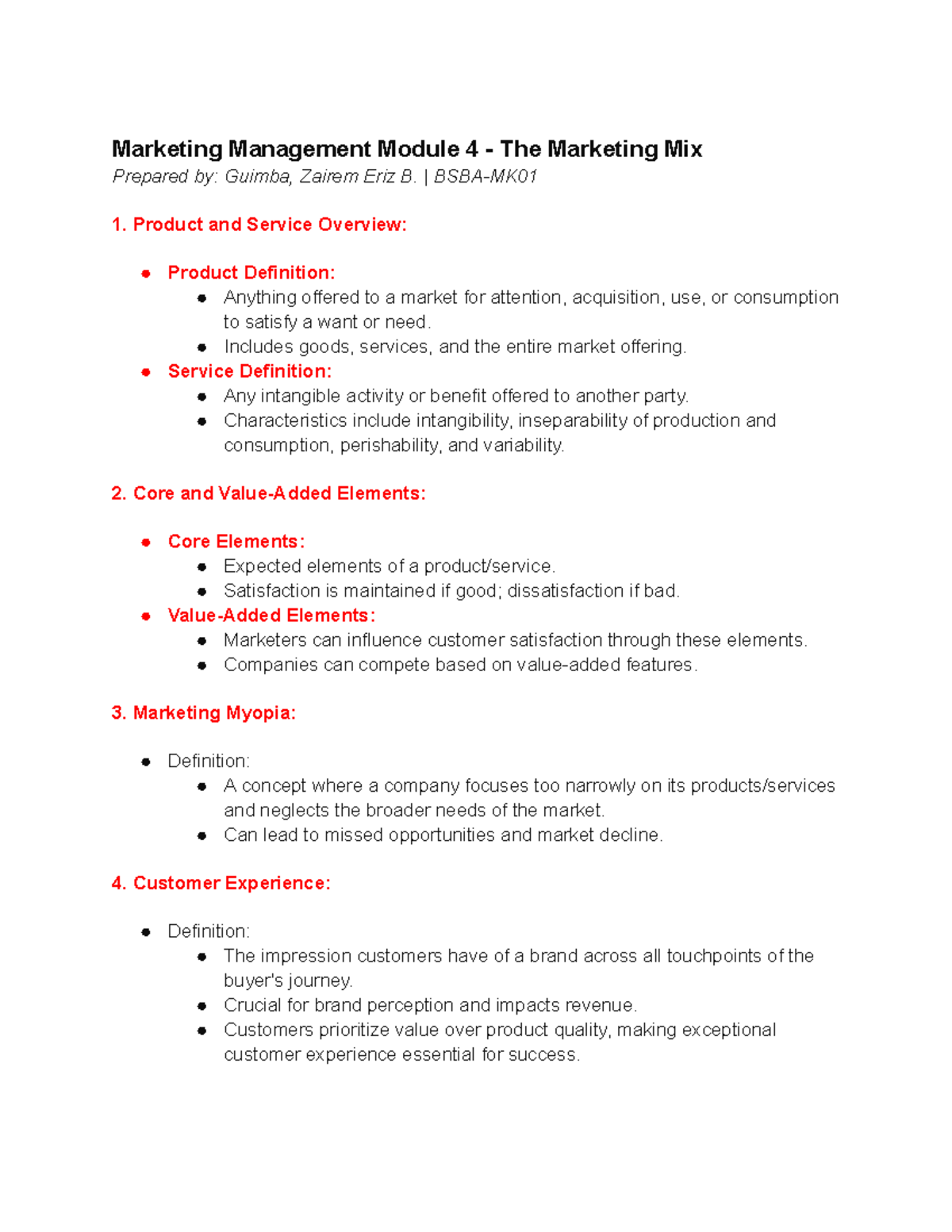 Guimba MK Reviewer - Marketing Management Module 4 - The Marketing Mix ...