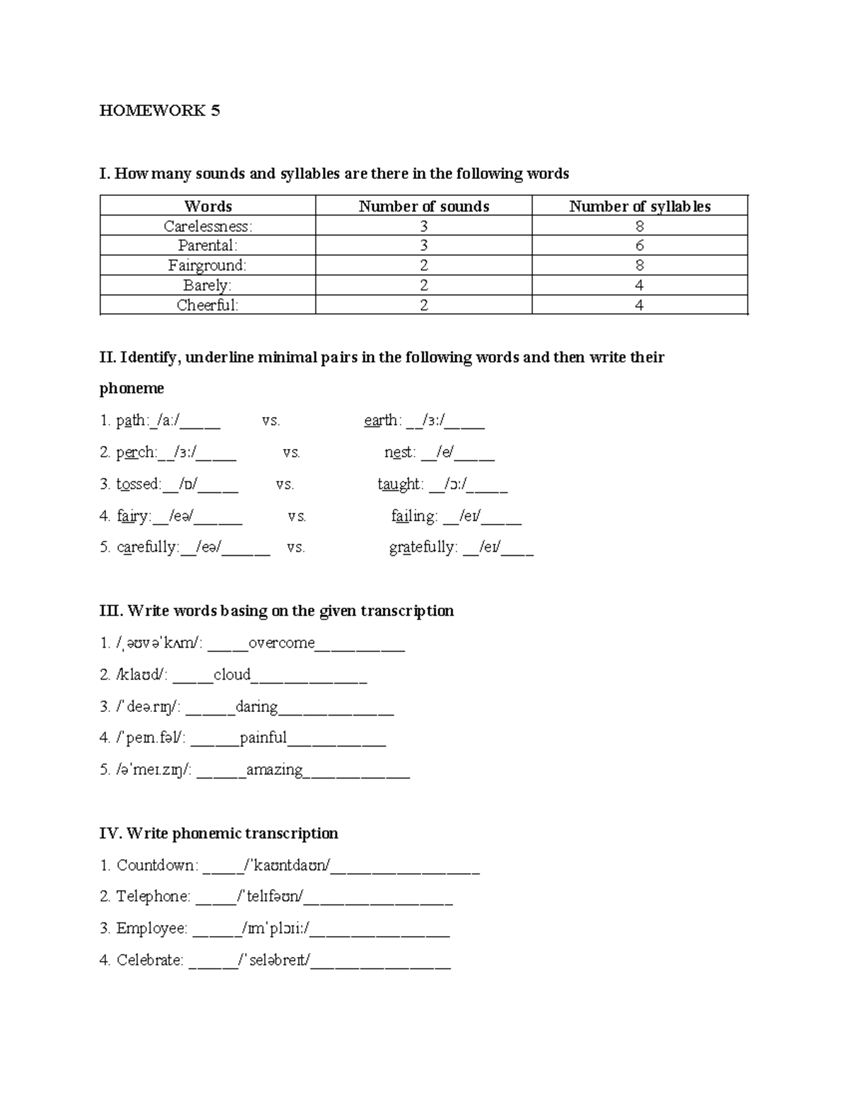 Homework 5 - Phonetics and Phonology Analysis - Studocu