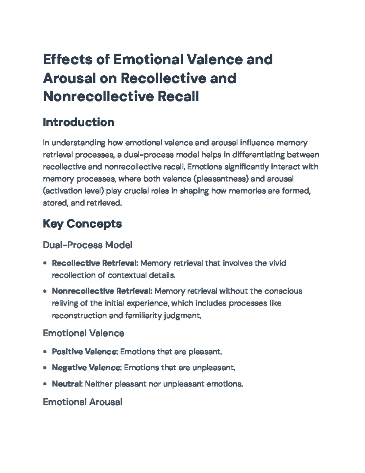 Effects of Emotion (Valence & Arousal) on Memory Recall Processes - Studocu