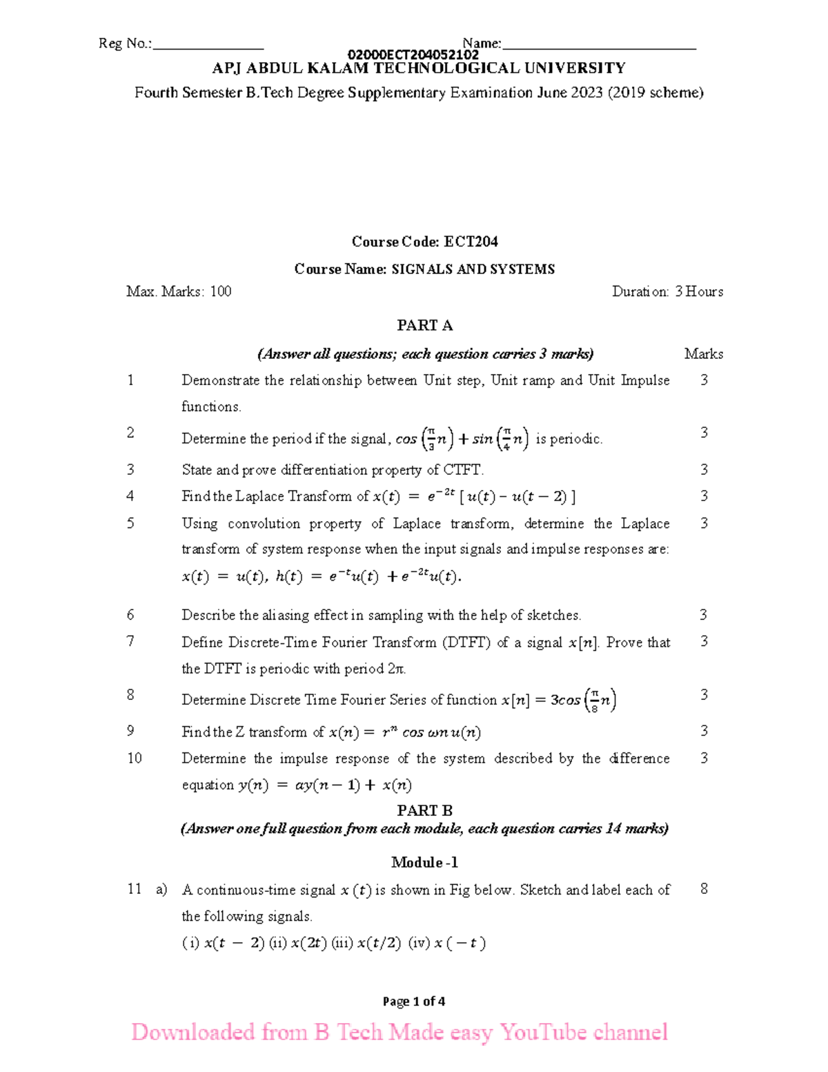2023 ECT204 Signals and Systems Final Exam Preparation Guide - Studocu