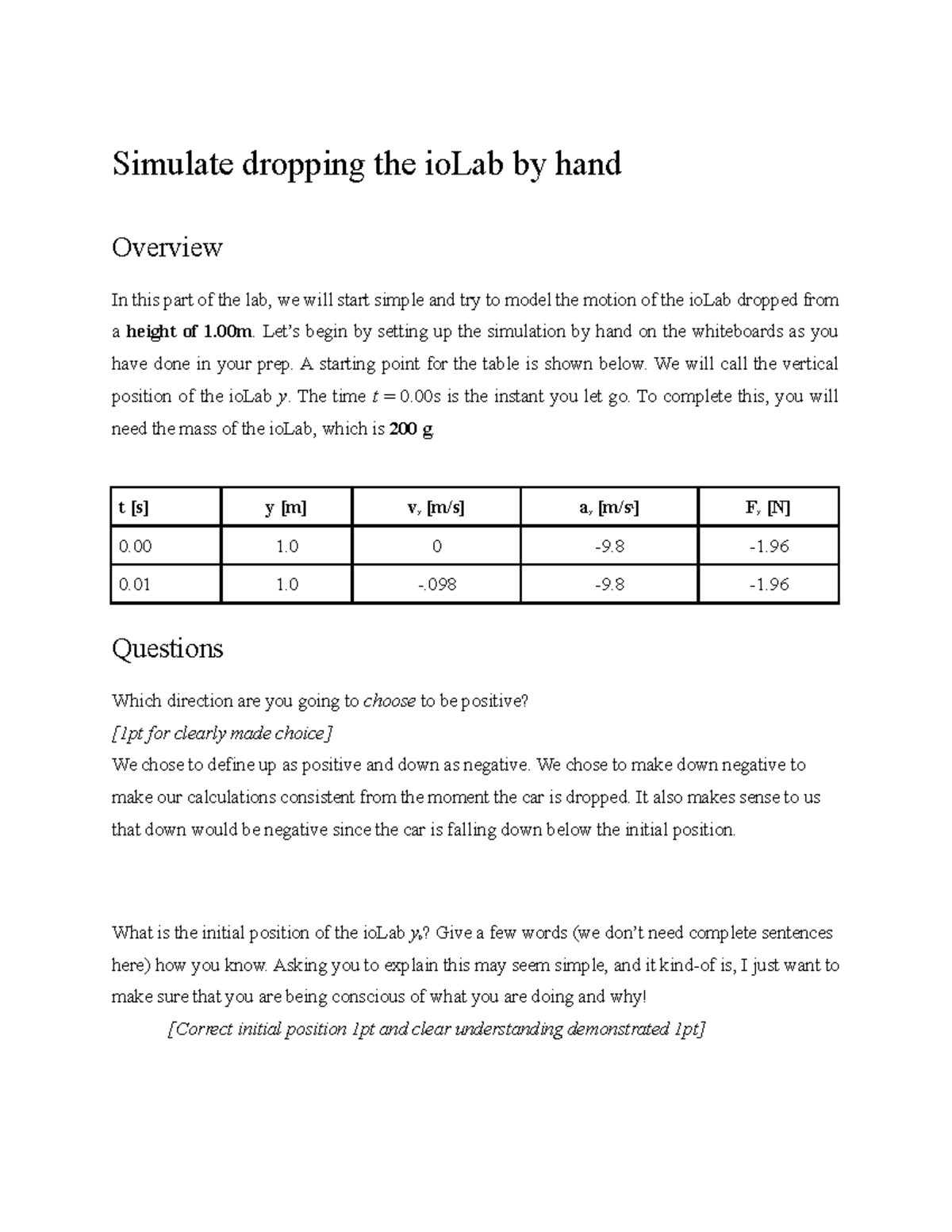 Simulate dropping the io Lab by hand - Simulate dropping the ioLab by ...
