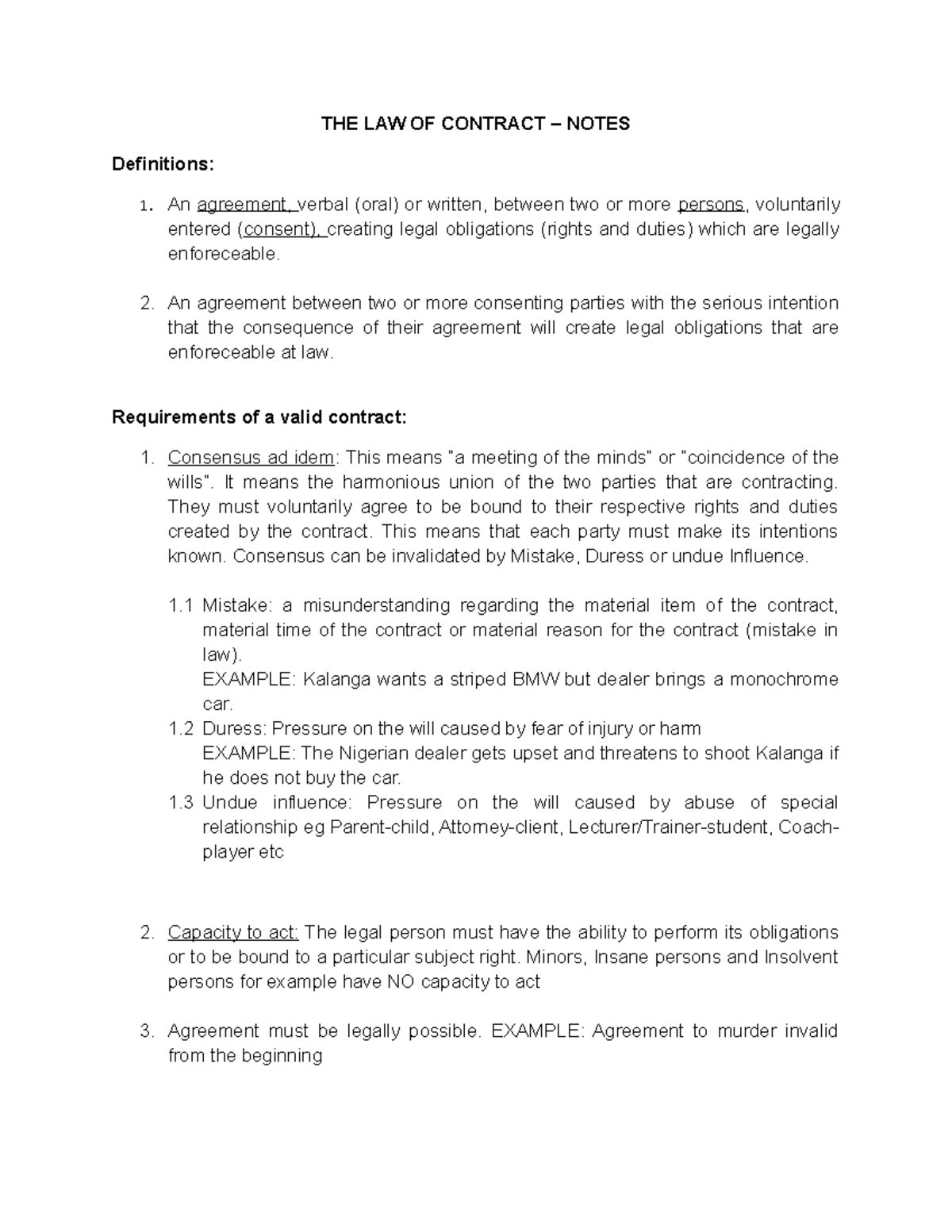 THE LAW OF CONTRACT – STUDY NOTES (LC101) - Studocu