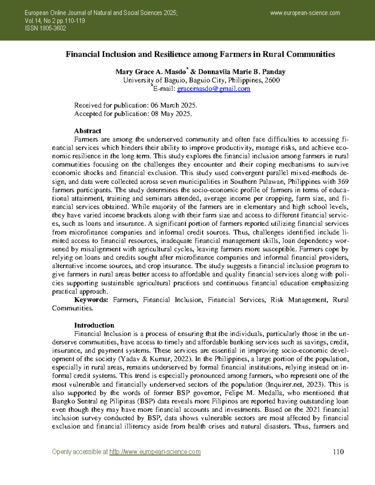 Financial Inclusion & Resilience of Farmers in Rural Communities: A ...