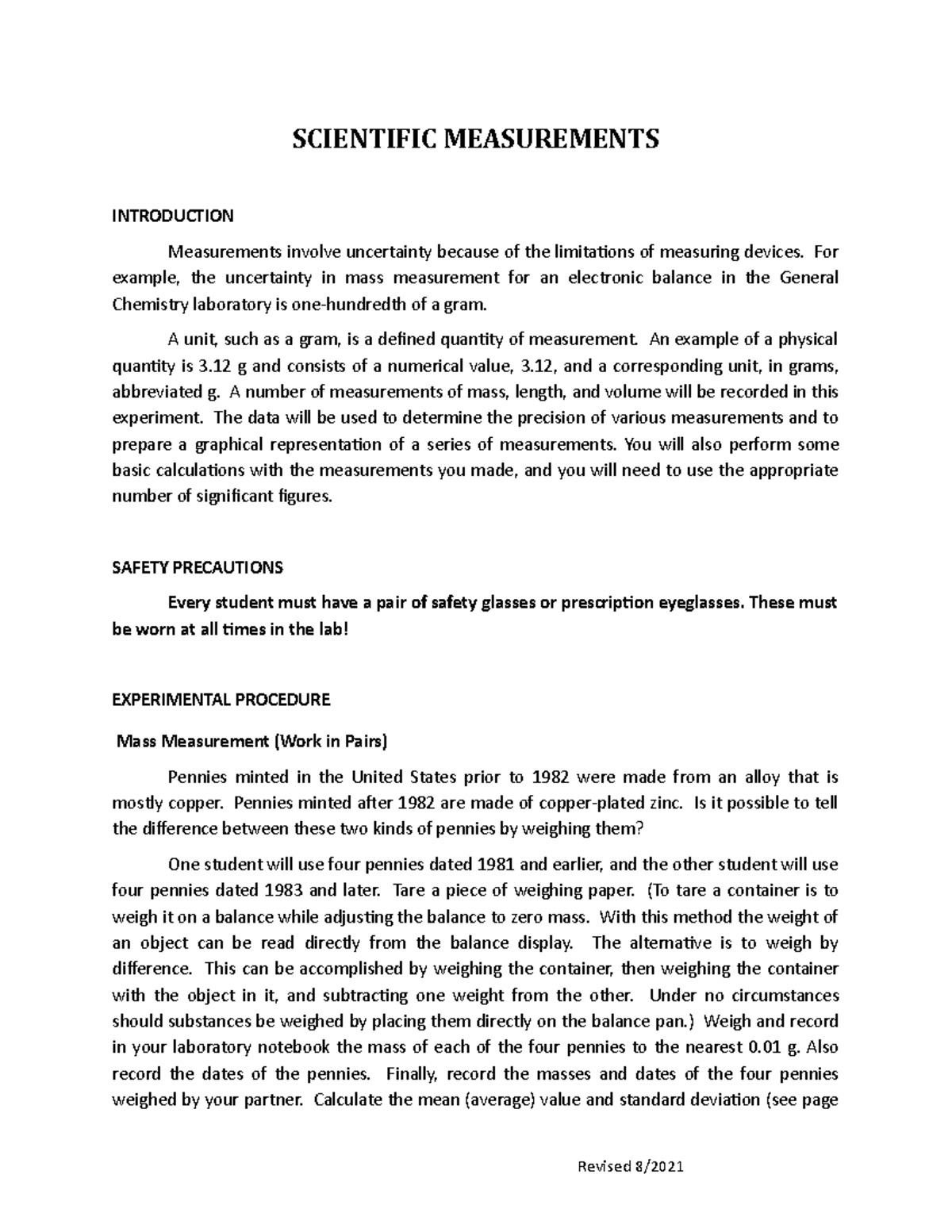 Scientific Measurements Lab Report 01: Understanding Precision and ...