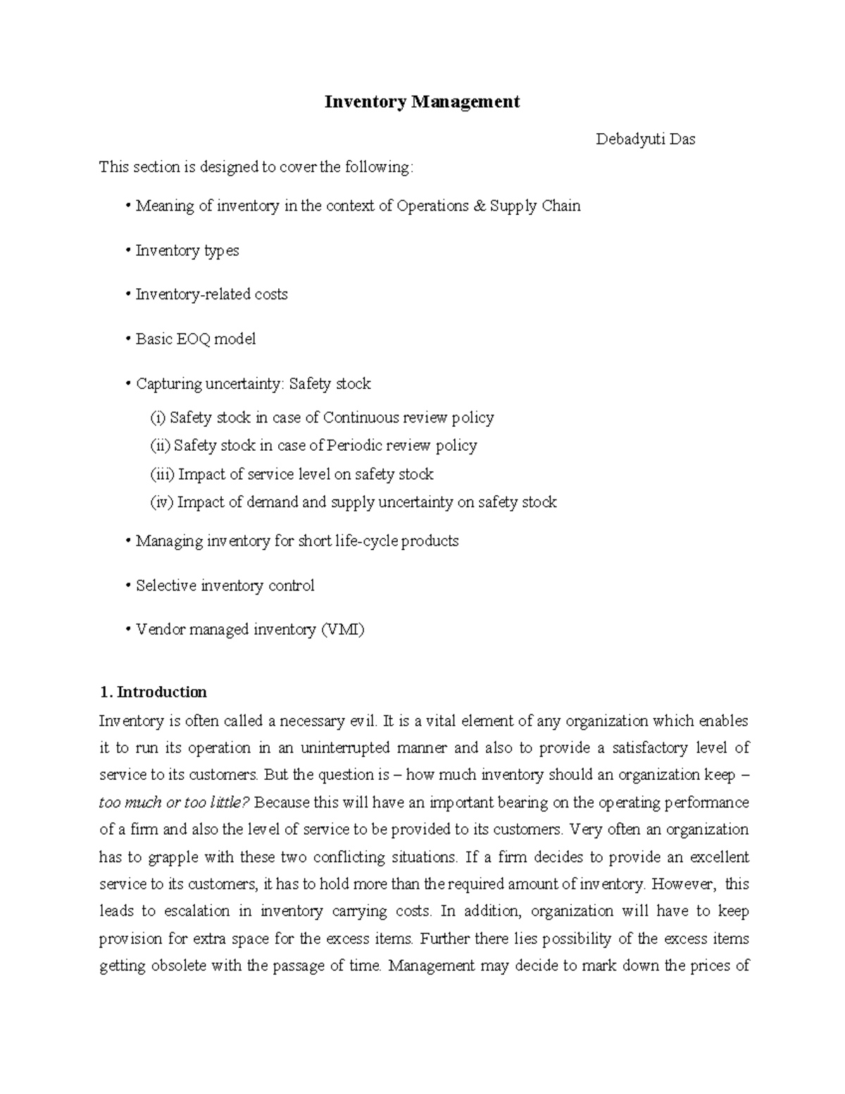 Inventory Management (Course Code: IM101) - Key Concepts and Strategies ...