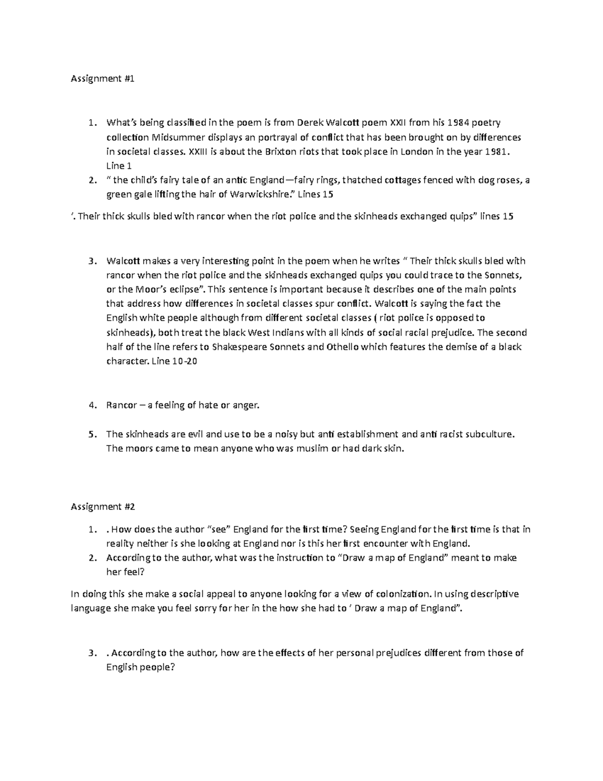 ENG 101: Analysis of Walcott's Societal Class Conflicts in Poetry - Studocu