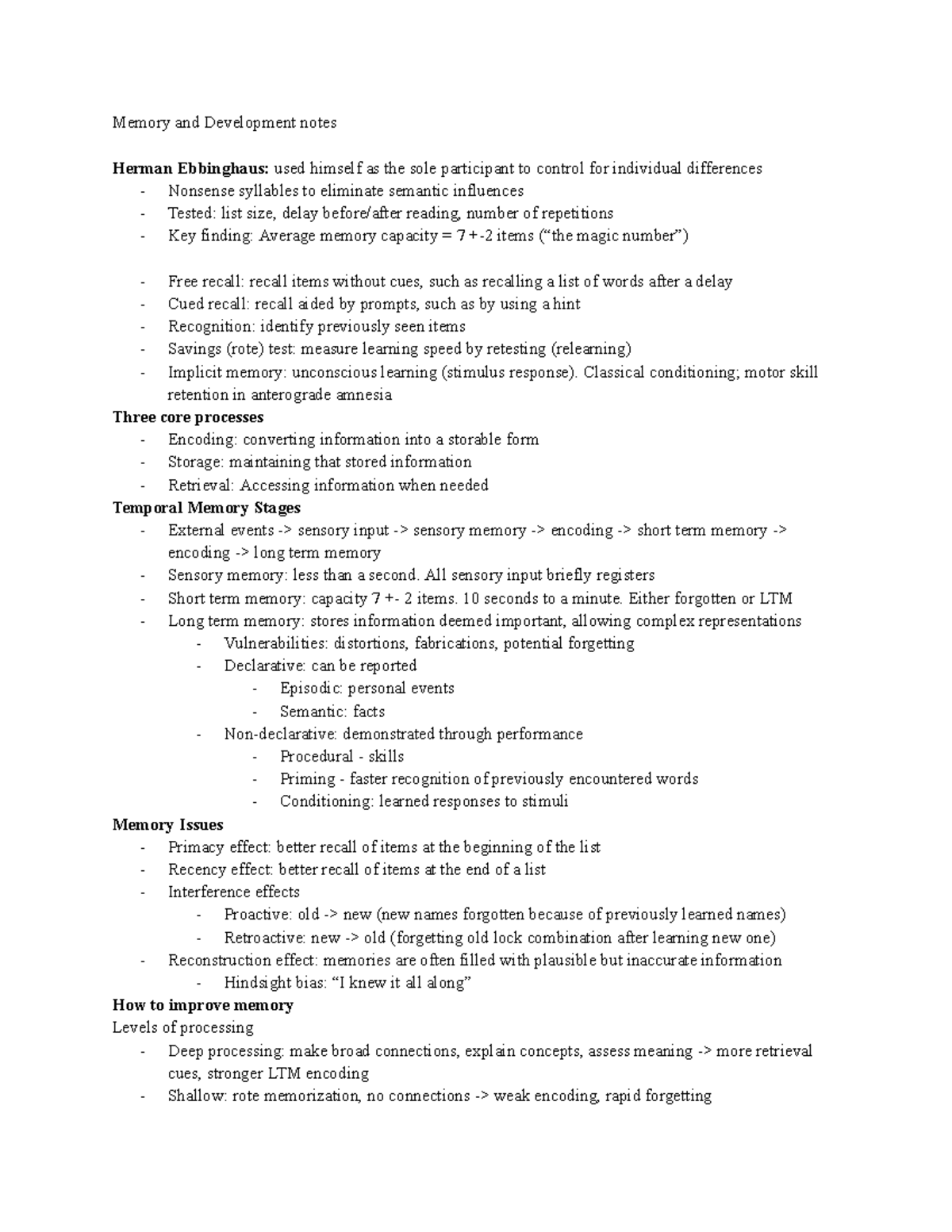 PSYCH 1 Midterm 1 Study Notes on Memory and Learning - Studocu
