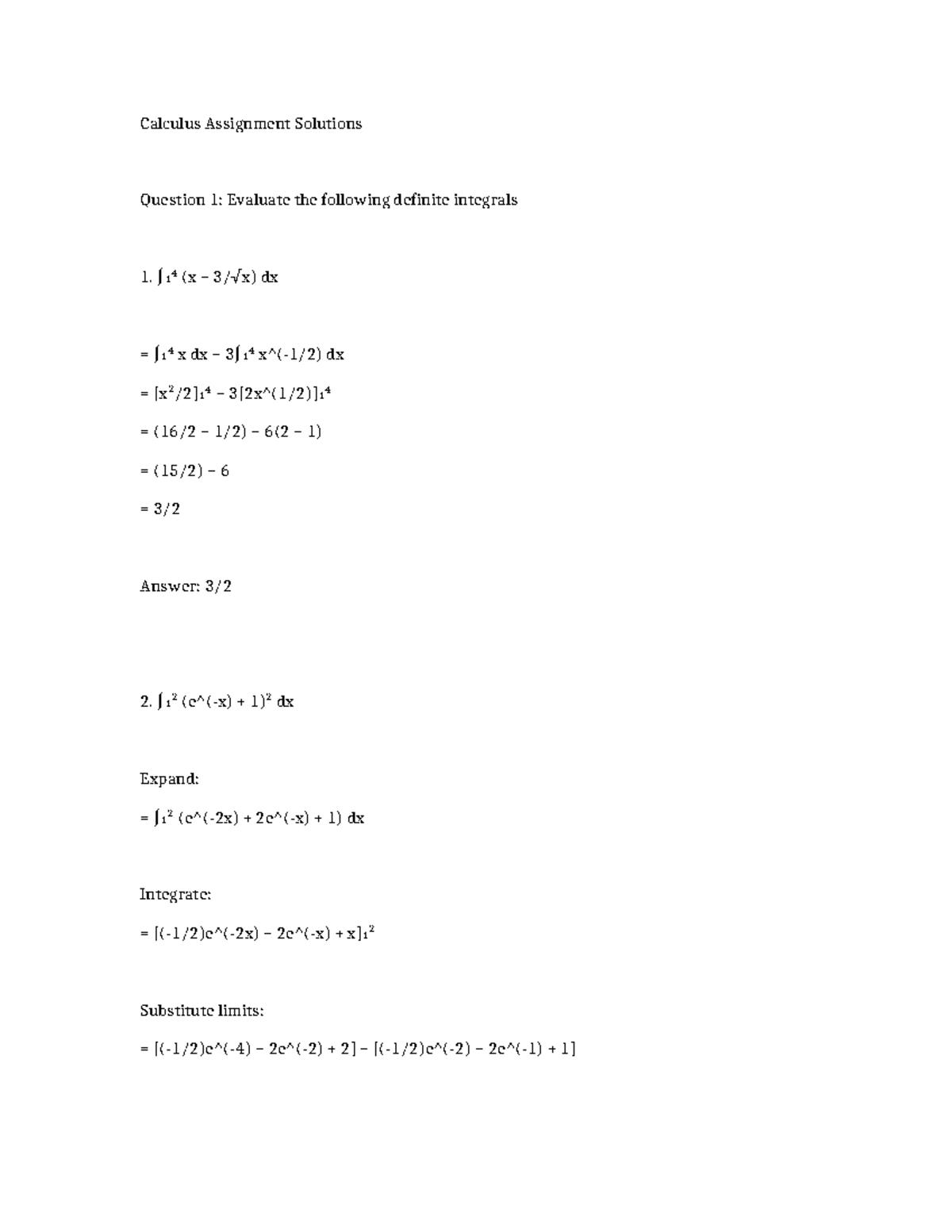 Calculus Assignment Solutions (MATH 101) - Definite Integrals & Areas ...