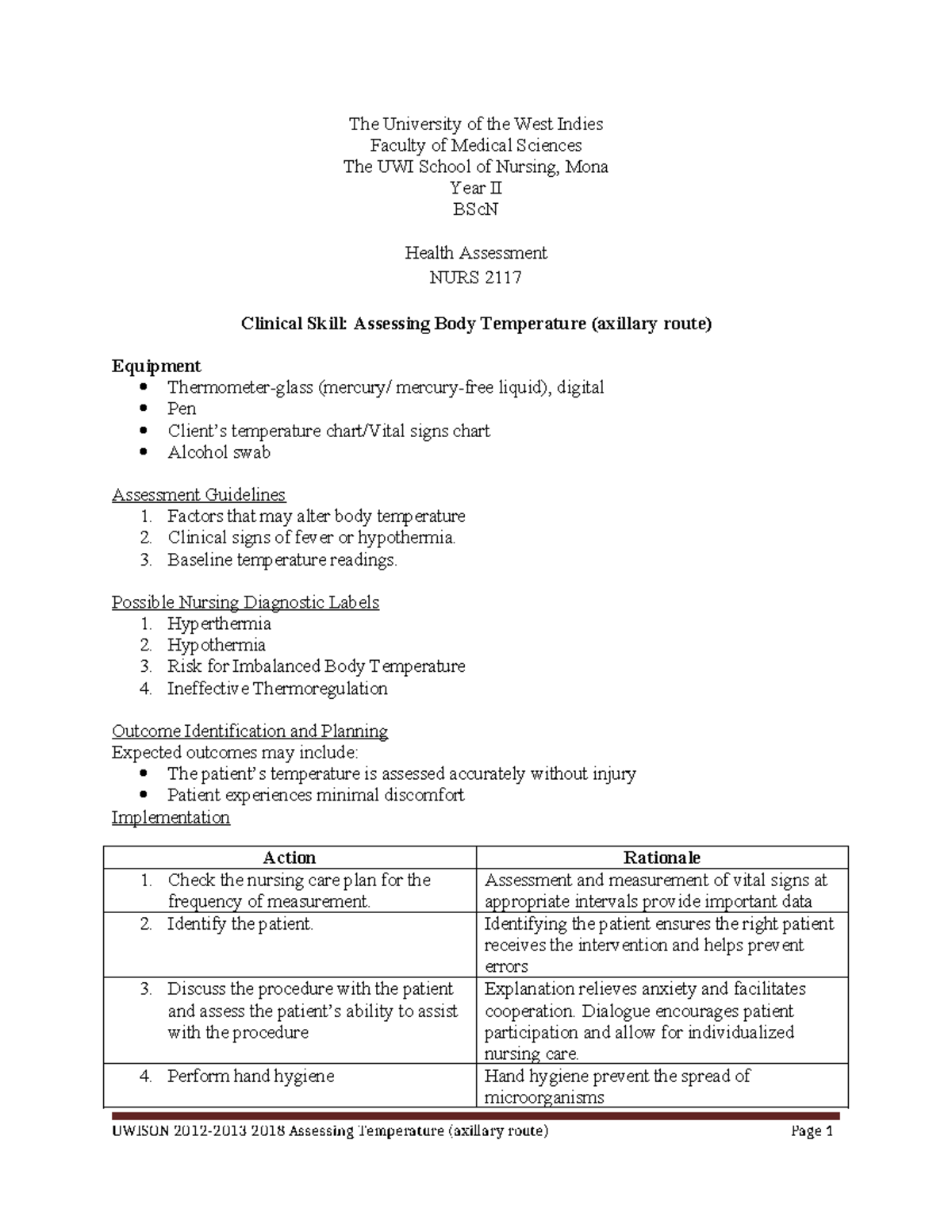NURS 2117 Clinical Skill: Assessing Body Temperature (Final Exam) - Studocu